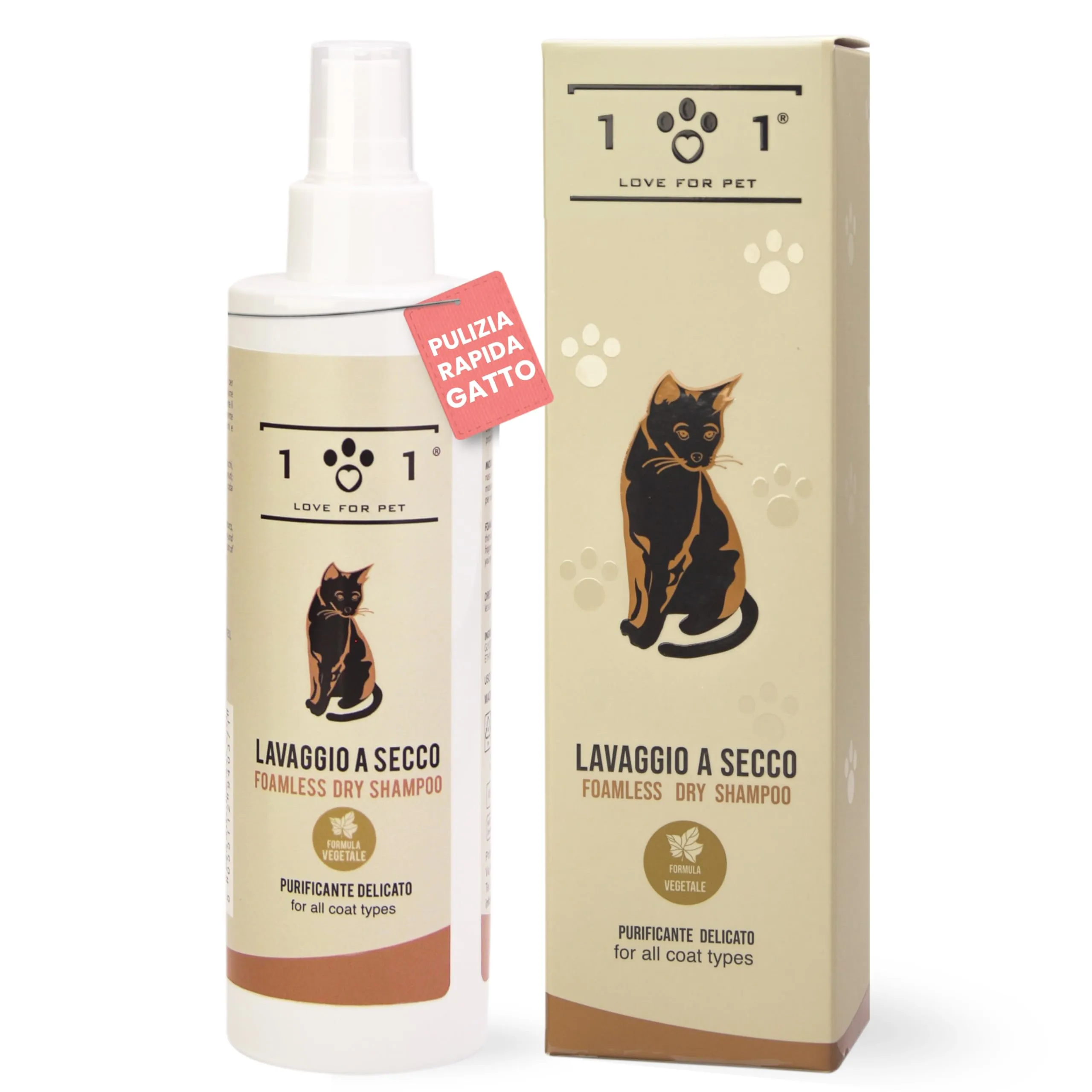 101 love for pet Shampoo a Secco Naturale e Vegetale per Gatto, Linea 101 (100ml) - immagine 1