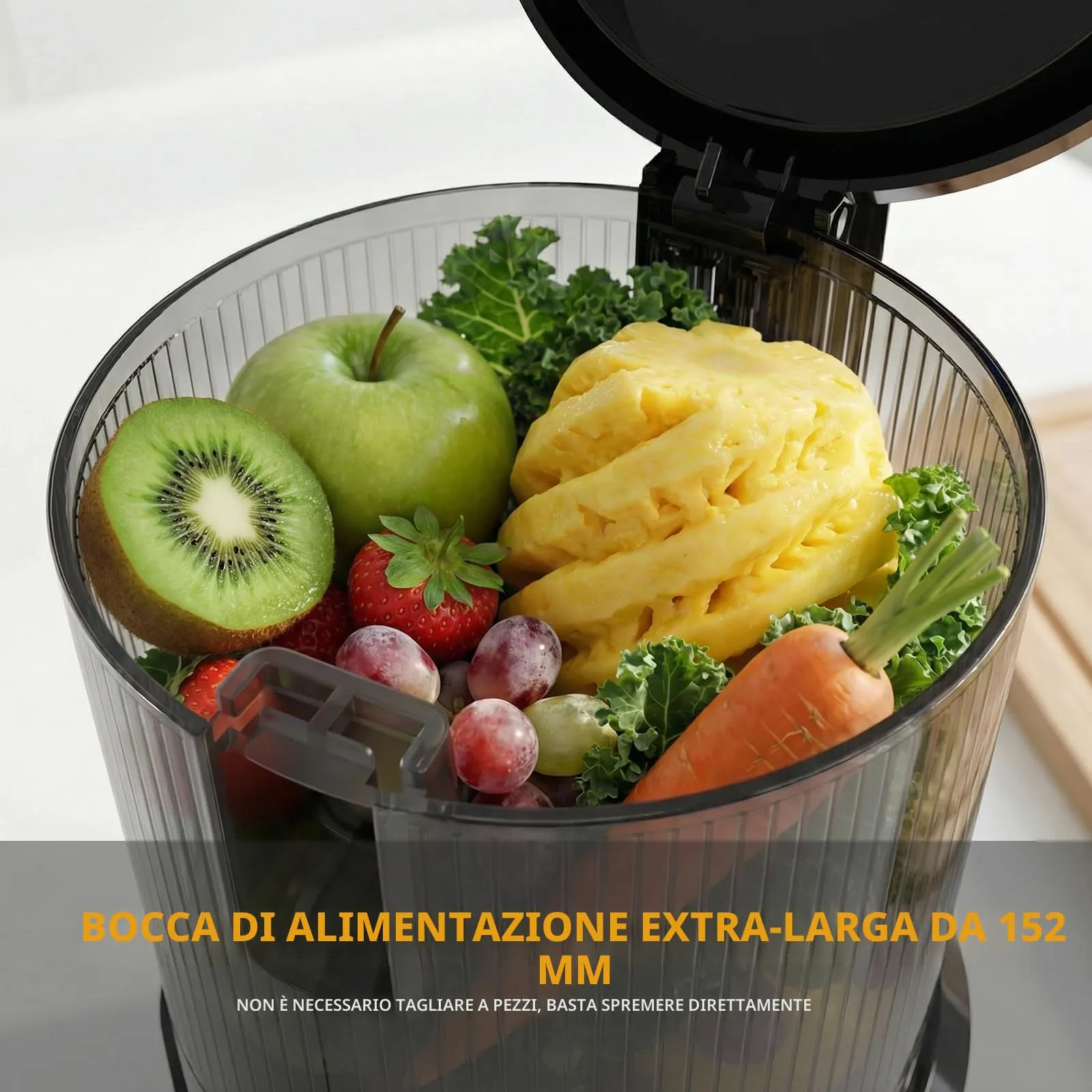 XTKKGFBIR Estrattore Frutta e Verdura a Freddo 400W, Slow Juicer con Bocca XL 152 mm, 3 in 1, 1,8 L, Grigio Titanio - immagine 2
