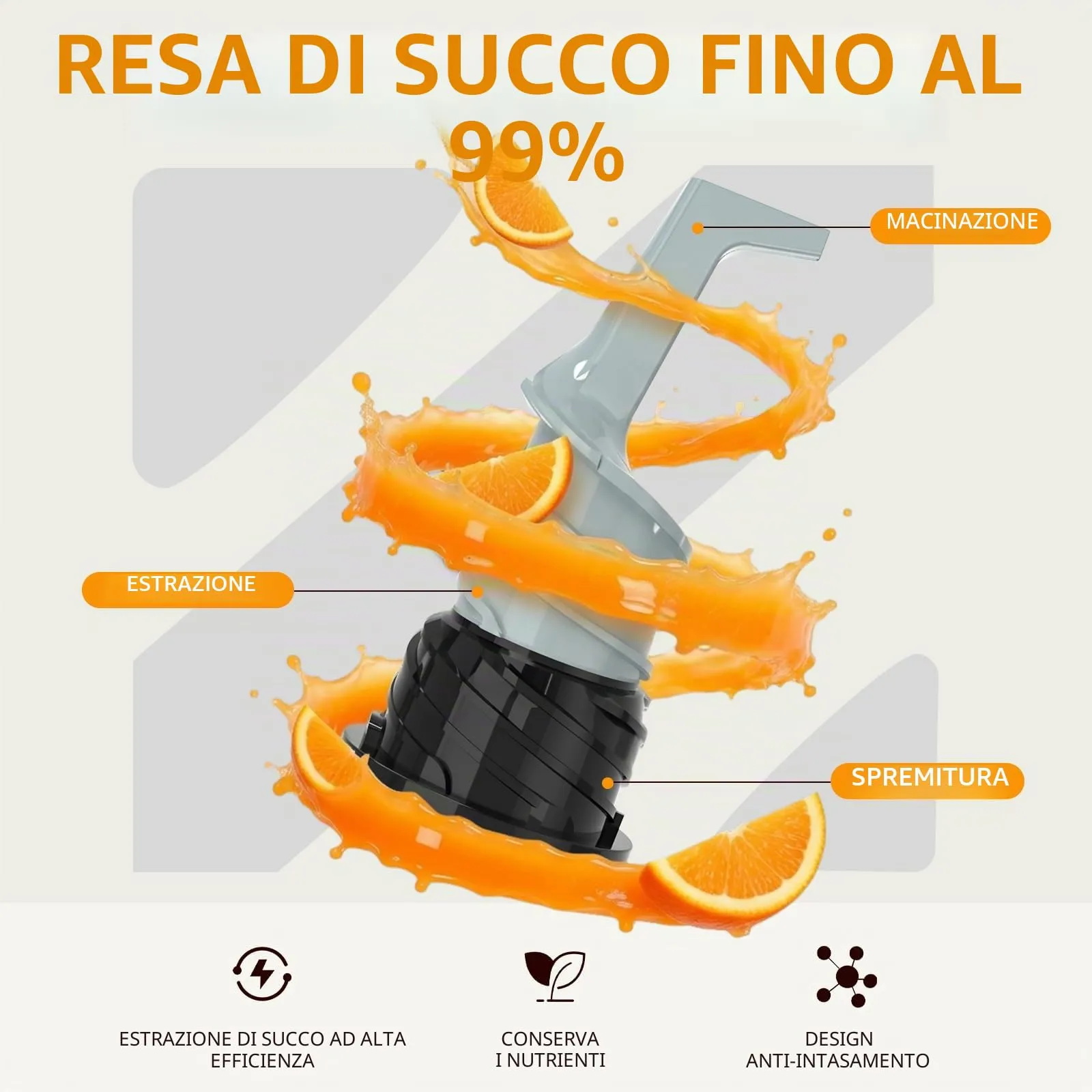 XTKKGFBIR Estrattore Frutta e Verdura a Freddo 400W, Slow Juicer con Bocca XL 152 mm, 3 in 1, 1,8 L, Grigio Titanio - immagine 5