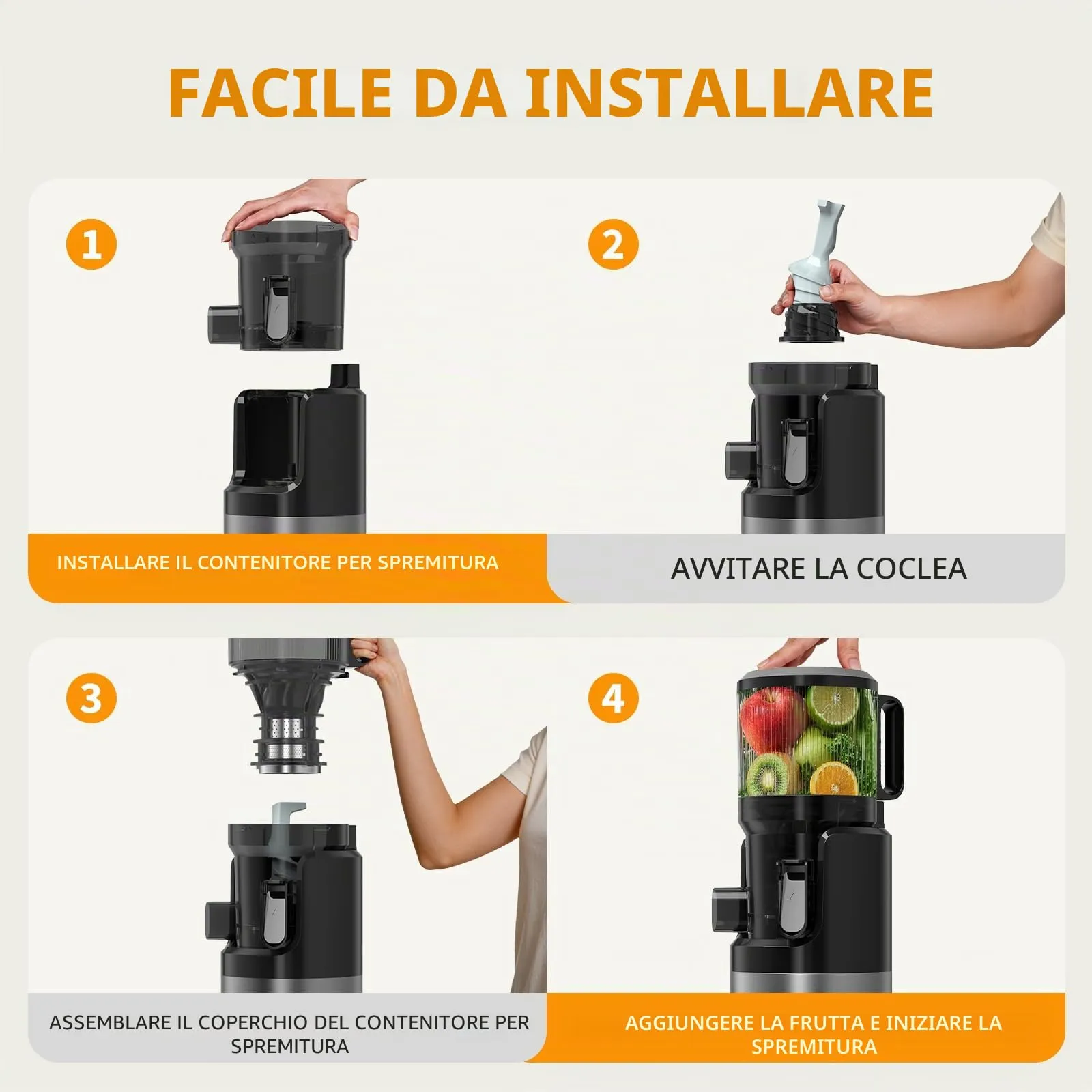 XTKKGFBIR Estrattore Frutta e Verdura a Freddo 400W, Slow Juicer con Bocca XL 152 mm, 3 in 1, 1,8 L, Grigio Titanio - immagine 7