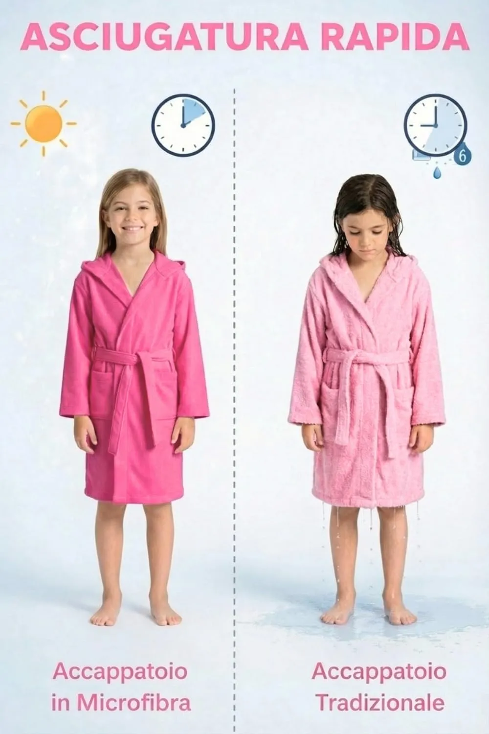 Intimitaly Accappatoio in Microfibra per Bambini, 6-8 anni, Fuxia - immagine 3