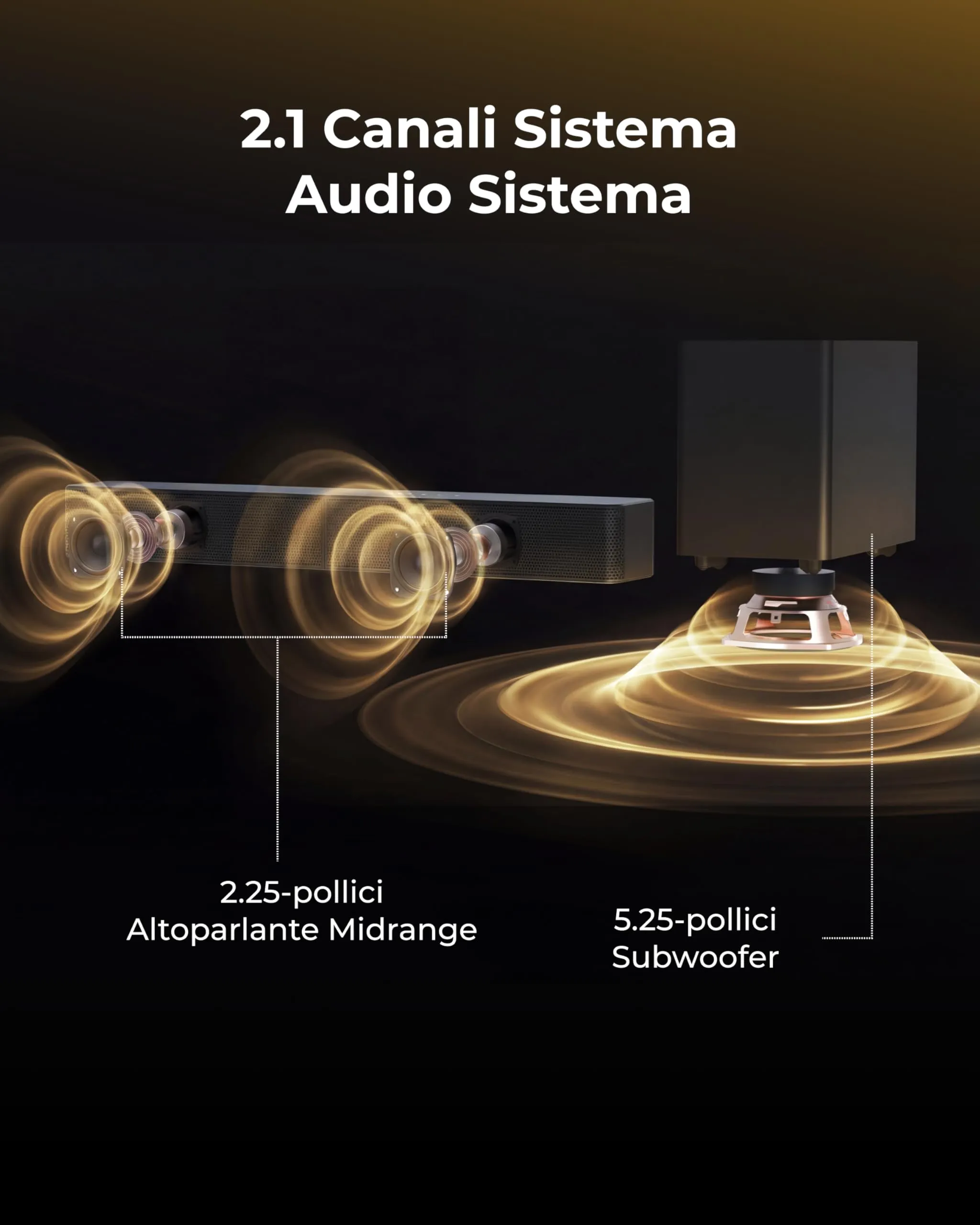ULTIMEA Poseidon M30 Soundbar con Subwoofer Wireless, 2.1 canali, 240W, VoiceMX, BassMX, App Controllo, HDMI, Ottico, Bluetooth 6.0 - immagine 3