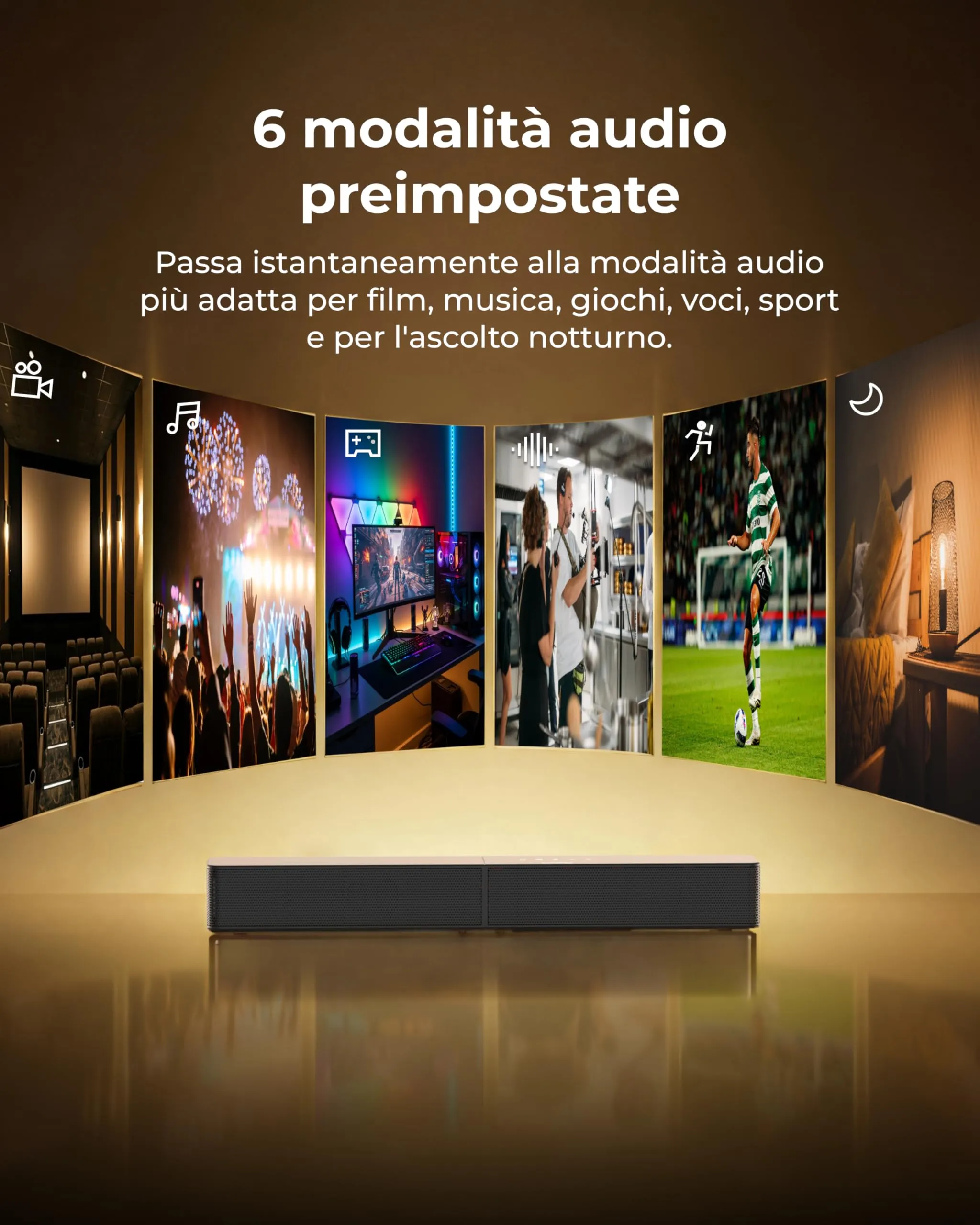 ULTIMEA Poseidon M30 Soundbar con Subwoofer Wireless, 2.1 canali, 240W, VoiceMX, BassMX, App Controllo, HDMI, Ottico, Bluetooth 6.0 - immagine 6
