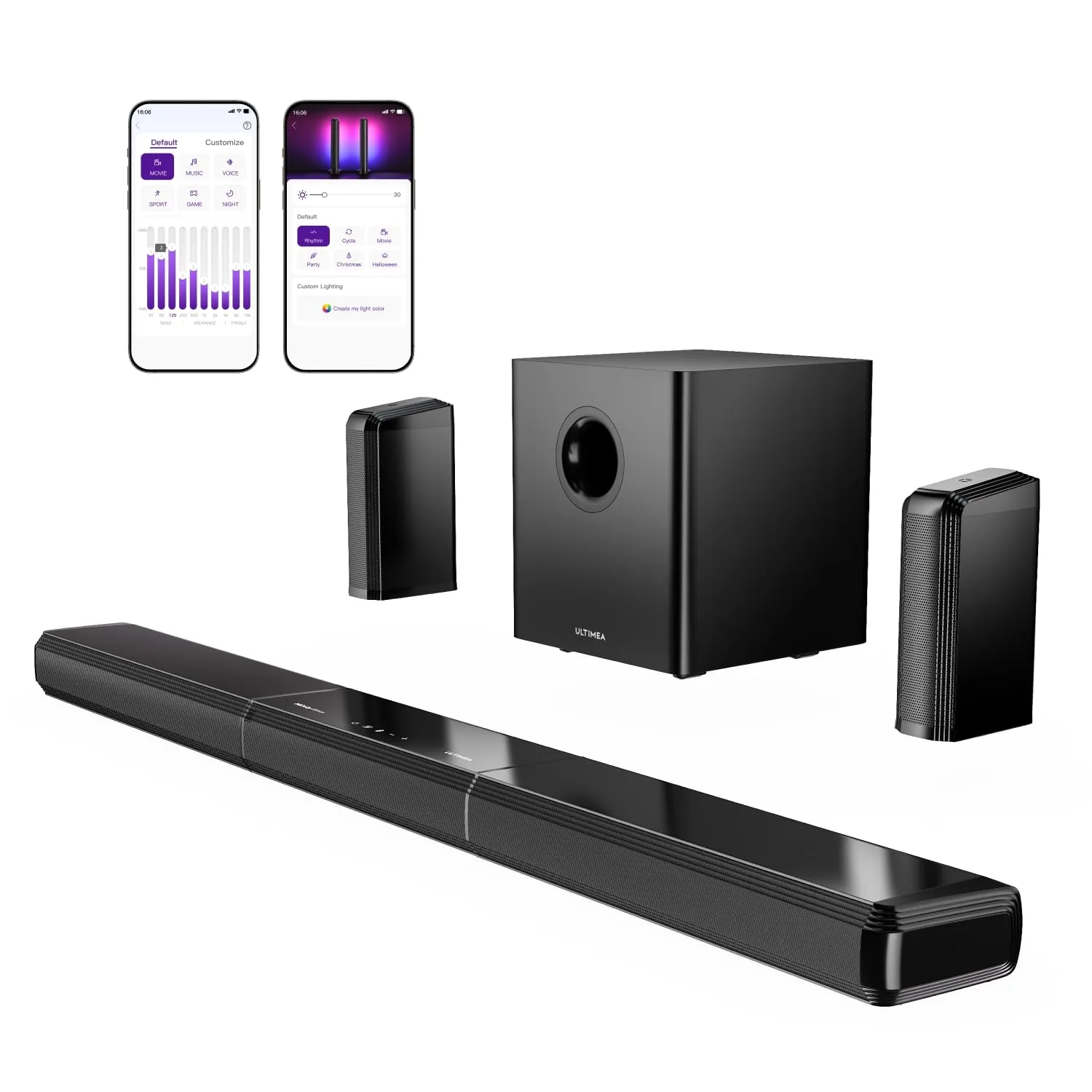 ULTIMEA Apollo S90 9.1ch Dolby Atmos Soundbar with 2 Rear Speakers, Detachable Sound Bar, 6.5" Subwoofer, RGB Lighting, 470W, App Control, HDMI/OPT/AUX/BT - immagine 1