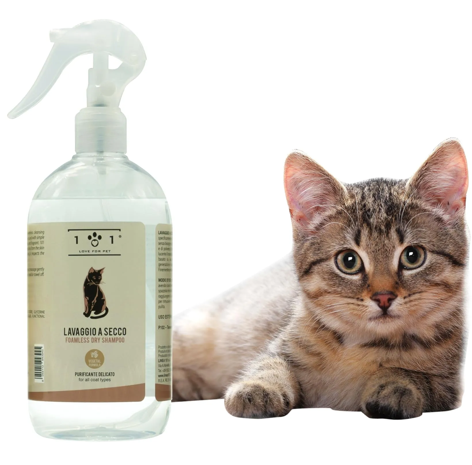101 love for pet Shampoo a Secco Naturale e Vegetale per Gatto, Linea 101 (500ml) - immagine 1
