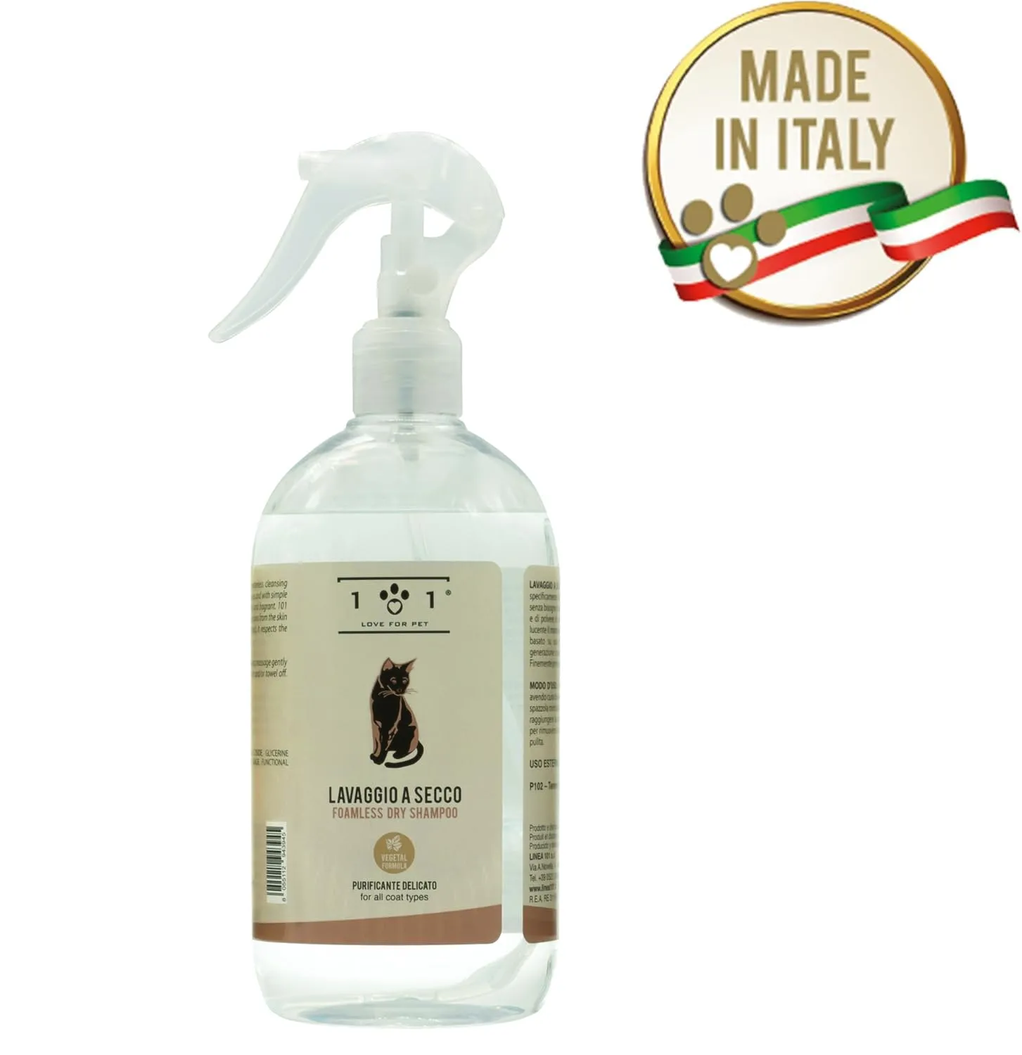 101 love for pet Shampoo a Secco Naturale e Vegetale per Gatto, Linea 101 (500ml) - immagine 2
