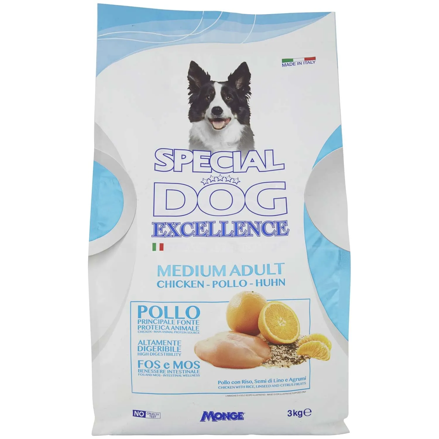 Monge Special Dog Alimento Completo per Cani Adulti di Taglia Media con Riso, Semi di Lino e Agrumi, 3kg - immagine 1