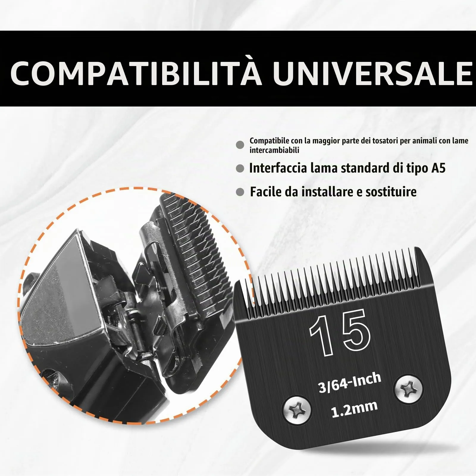 ZATEIRL Lame di Toelettatura 15# Staccabili per Cani, Acciaio 3/64 Pollici (1,2 mm), Compatibile con Andis, Oster A5, Wahl KM-10, Moser, Heiniger - Confezione da 3, Nero - immagine 6