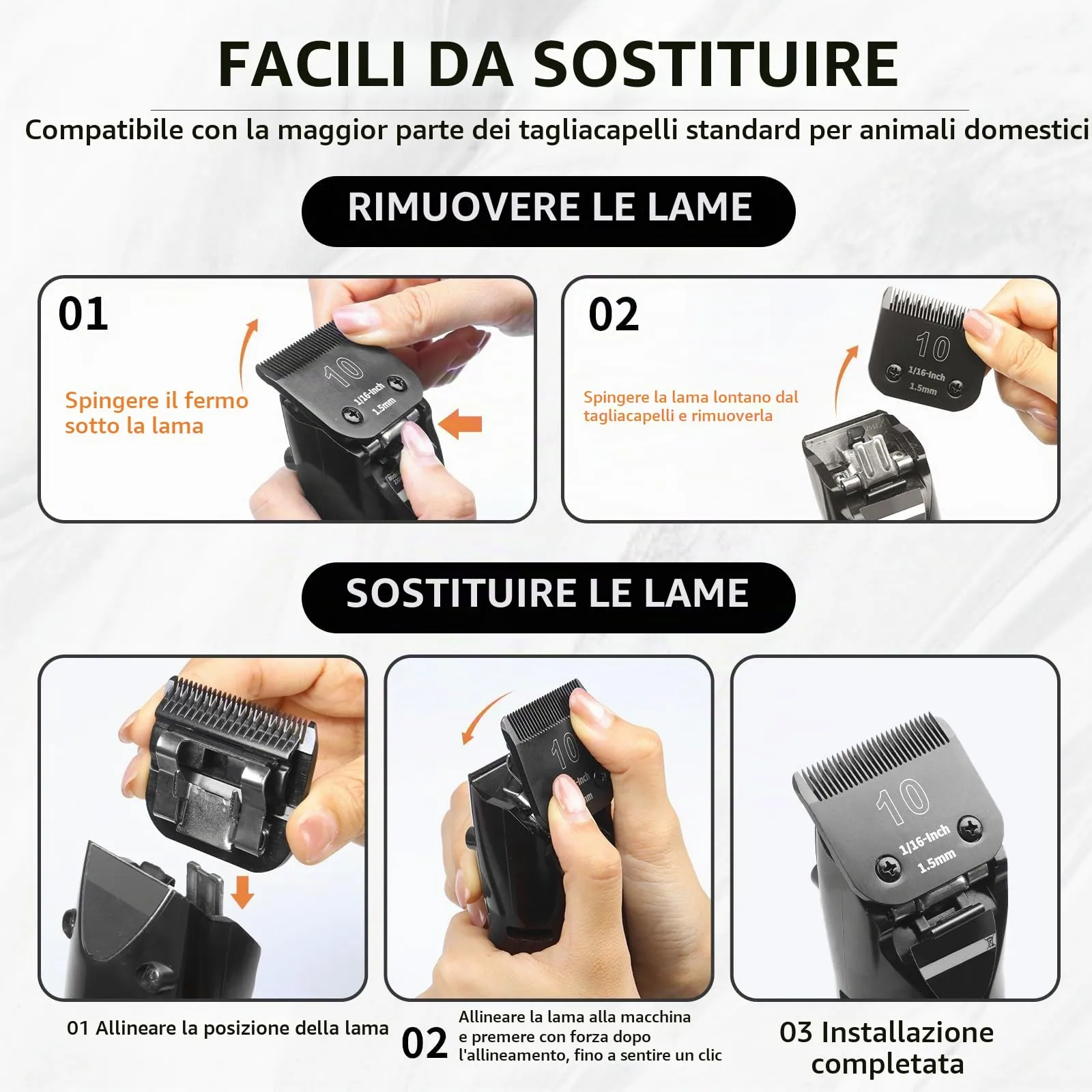 ZATEIRL Lame di Toelettatura Staccabili per Cani 30# (0,5 mm), Confezione da 3 - Compatibile con Andis, Oster A5, Wahl KM-10, Moser, Heiniger - Nero - immagine 5
