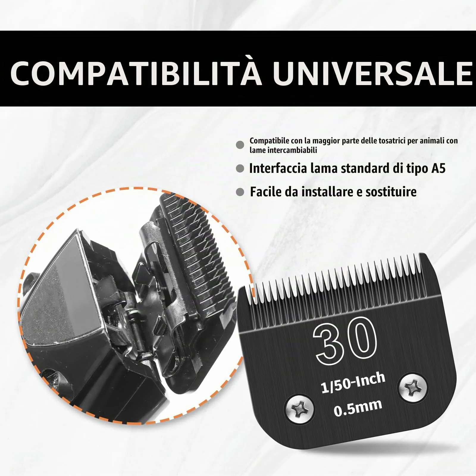 ZATEIRL Lame di Toelettatura Staccabili per Cani 30# (0,5 mm), Confezione da 3 - Compatibile con Andis, Oster A5, Wahl KM-10, Moser, Heiniger - Nero - immagine 6