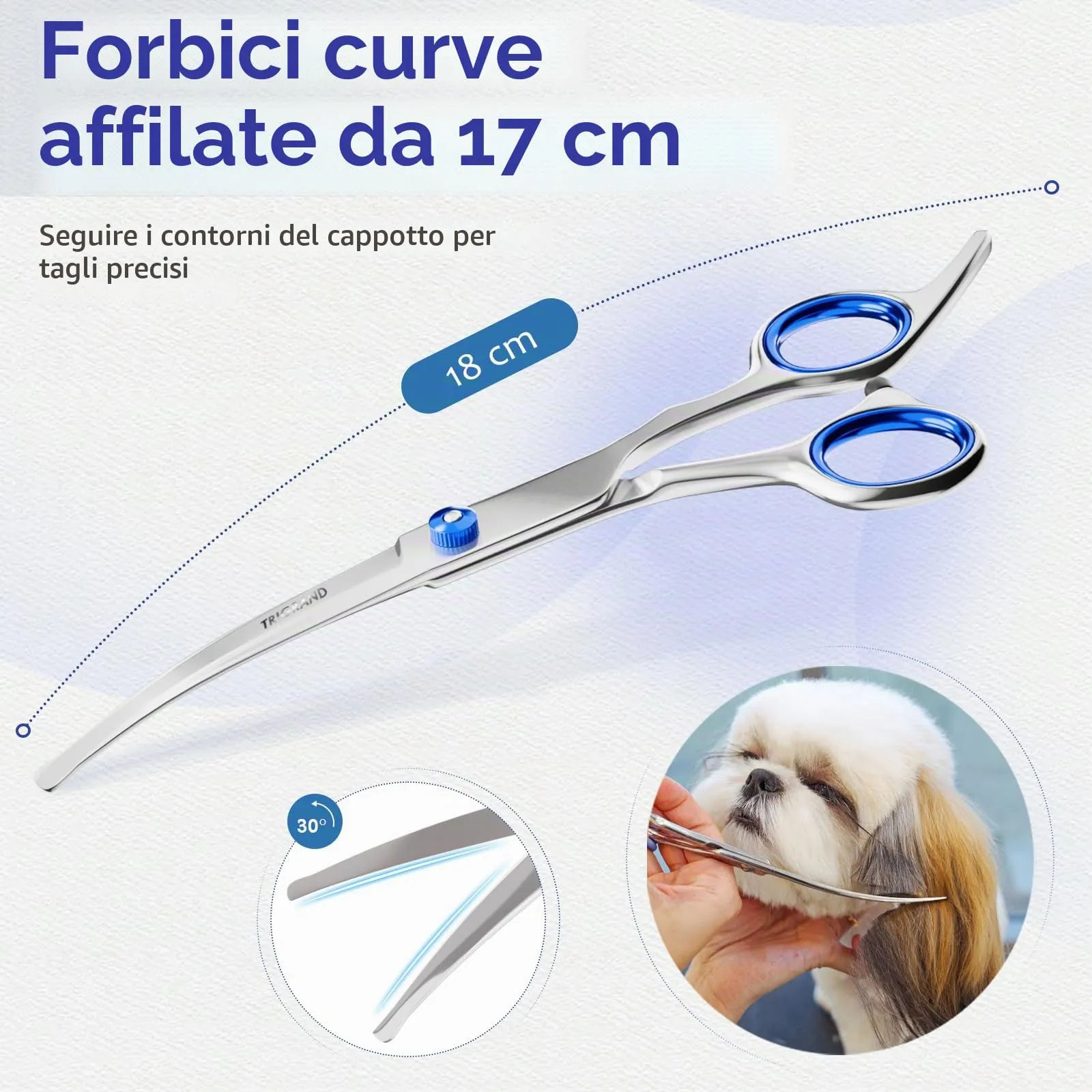 TRIGRAND Set Forbici Toelettatura Cani 5-in-1 con Punte Arrotondate, Blu - immagine 3