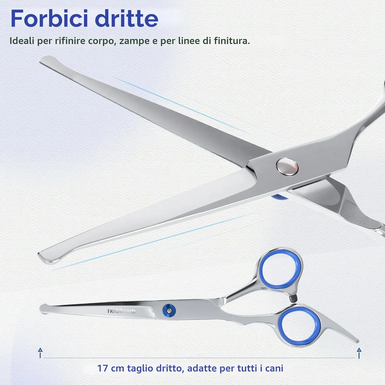 TRIGRAND Set Forbici Toelettatura Cani 5-in-1 con Punte Arrotondate, Blu - immagine 5