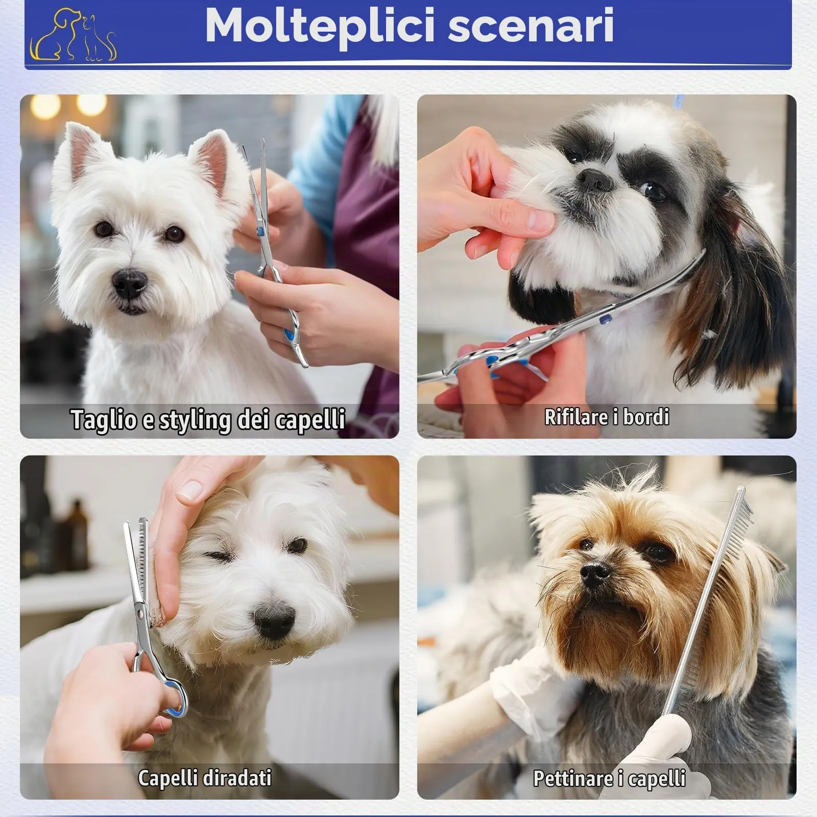 TRIGRAND Set Forbici Toelettatura Cani 5-in-1 con Punte Arrotondate, Blu - immagine 8