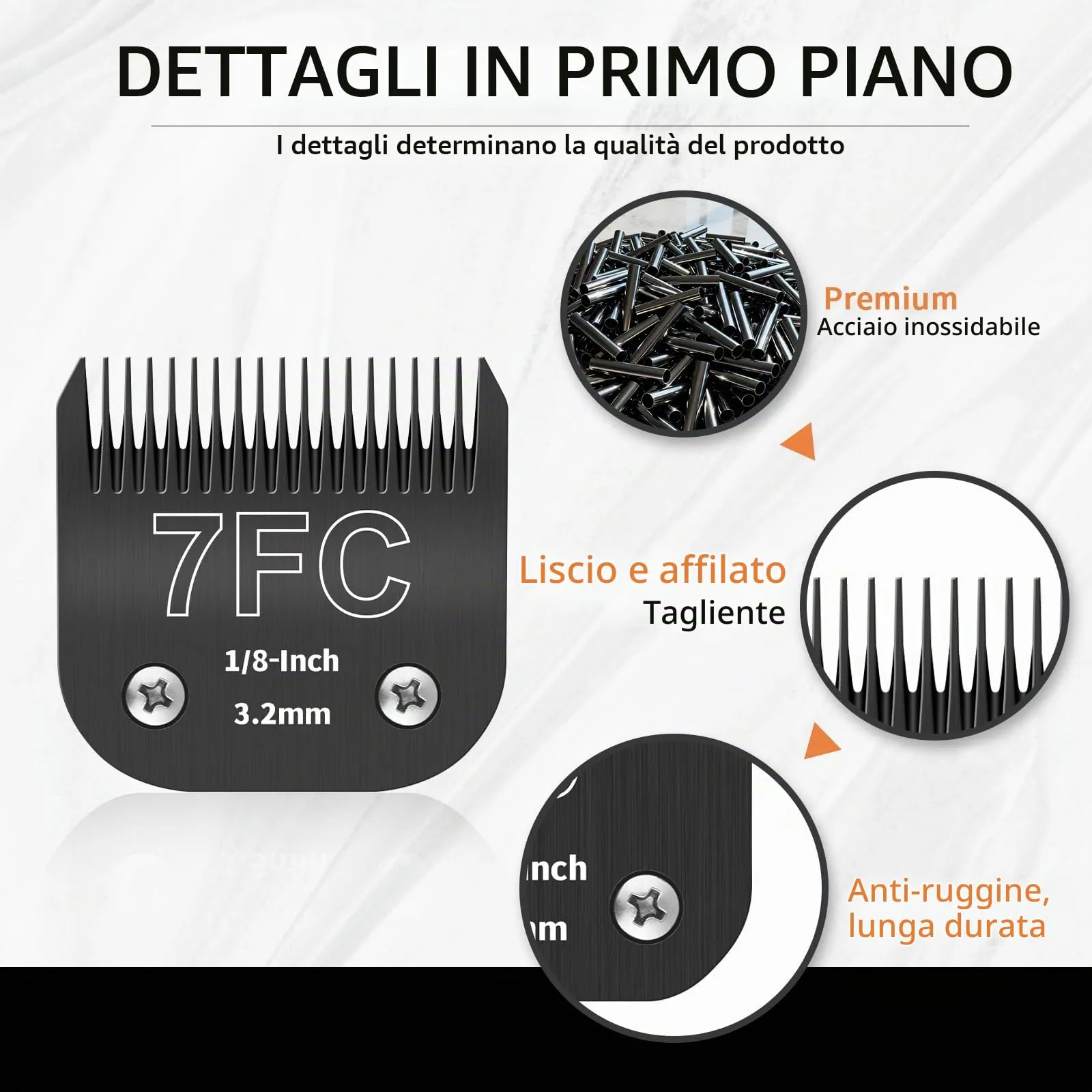 ZATEIRL Lame di Toelettatura 7FC per Cani, Acciaio 3,2 mm (1/8 Pollici), Compatibile con Andis, Oster A5, Wahl KM-10, Moser, Heiniger - Confezione da 3, Nero - immagine 2