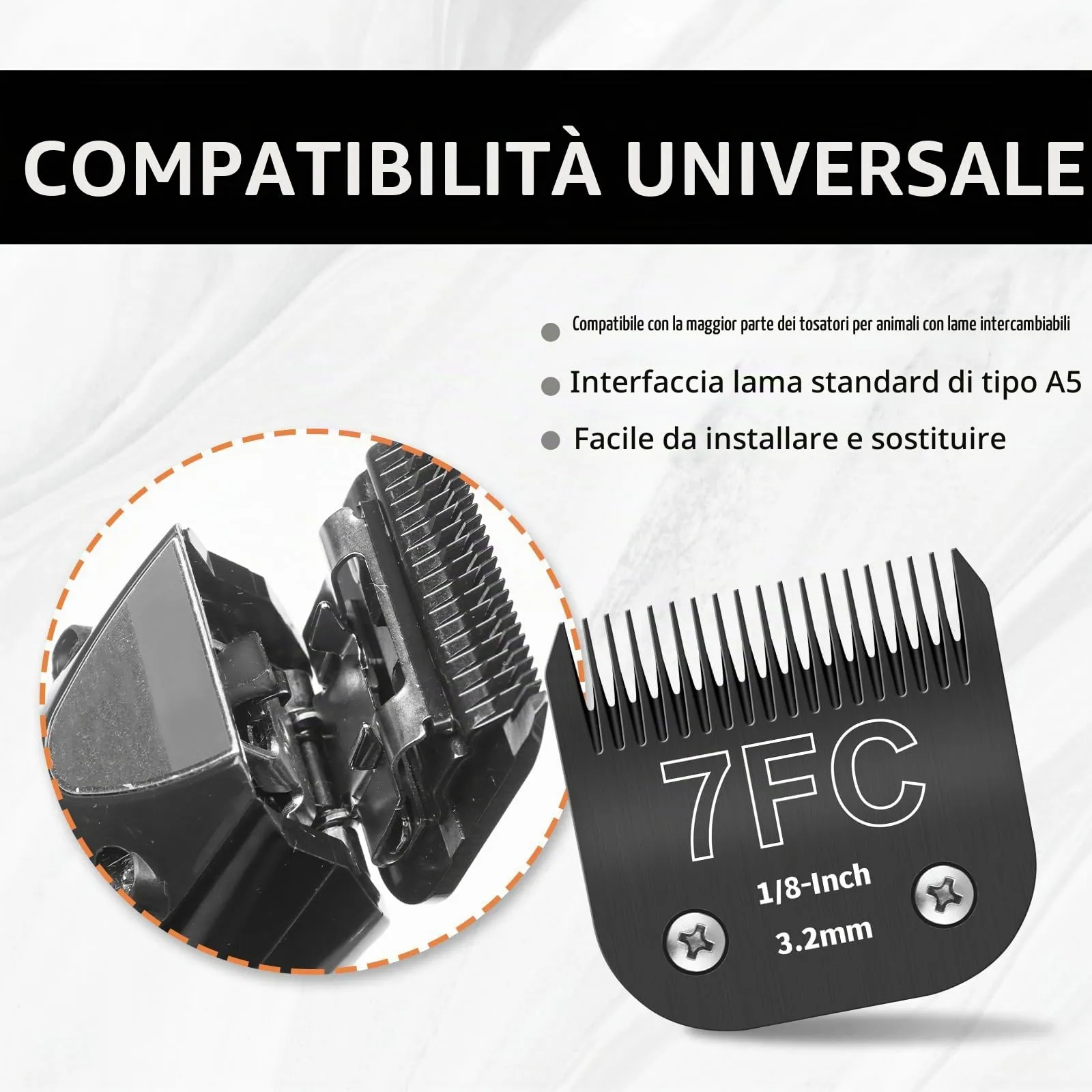 ZATEIRL Lame di Toelettatura 7FC per Cani, Acciaio 3,2 mm (1/8 Pollici), Compatibile con Andis, Oster A5, Wahl KM-10, Moser, Heiniger - Confezione da 3, Nero - immagine 6