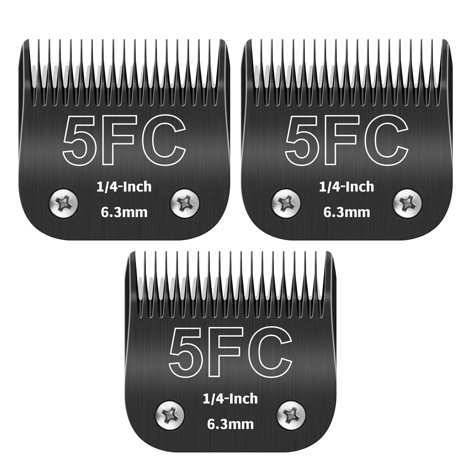 ZATEIRL Lame di Toelettatura 5FC per Cani, Acciaio 1/4 Pollici (6,3 mm), Compatibile con Andis, Oster A5, Wahl KM-10, Moser, Heiniger, Confezione da 3, Nero - immagine 1