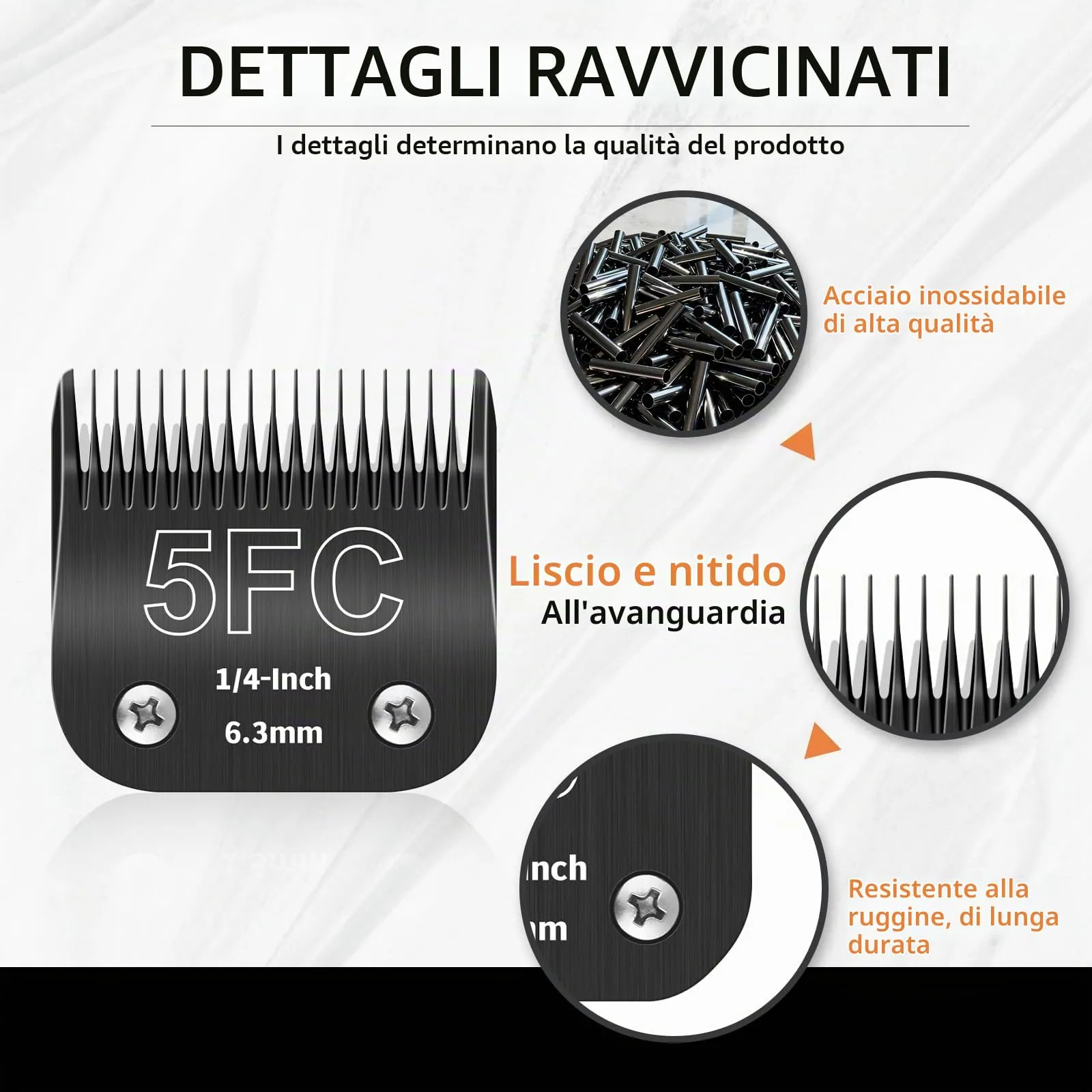 ZATEIRL Lame di Toelettatura 5FC per Cani, Acciaio 1/4 Pollici (6,3 mm), Compatibile con Andis, Oster A5, Wahl KM-10, Moser, Heiniger, Confezione da 3, Nero - immagine 2