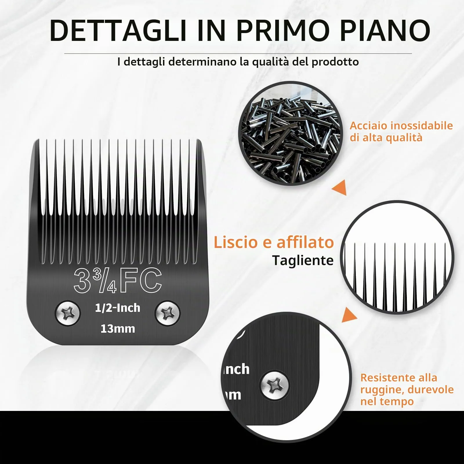 ZATEIRL Lame di Toelettatura 3-3/4FC per Cani, Acciaio 1/2 Pollice (13 mm), Compatibile con Andis, Oster A5, Wahl KM-10, Moser, Heiniger - Confezione da 3, Nero - immagine 2