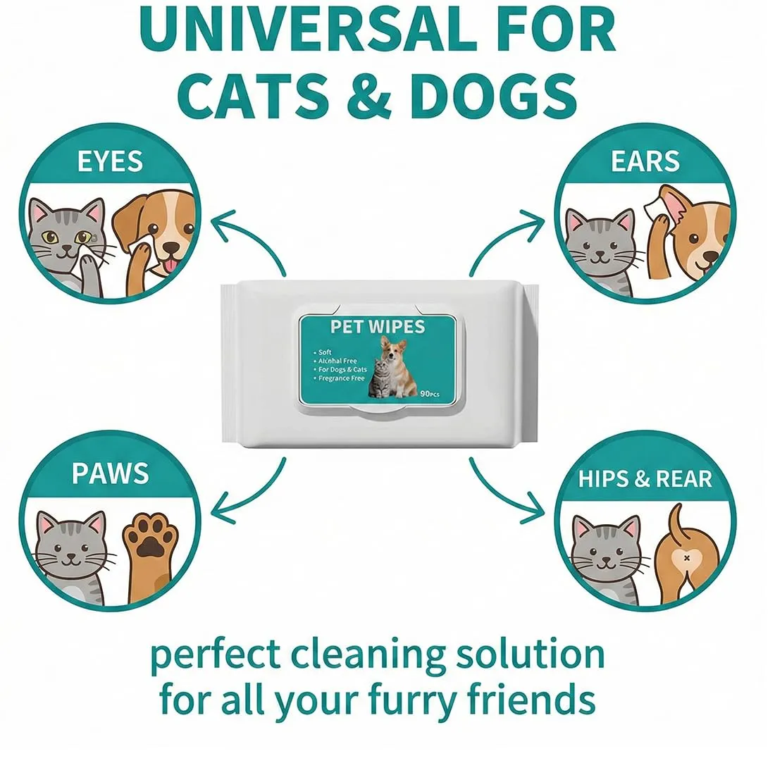 WeddHuis Salviettine Umidificate per Cani e Gatti, Ipoallergeniche e Detergenti, 80 Pezzi - immagine 6