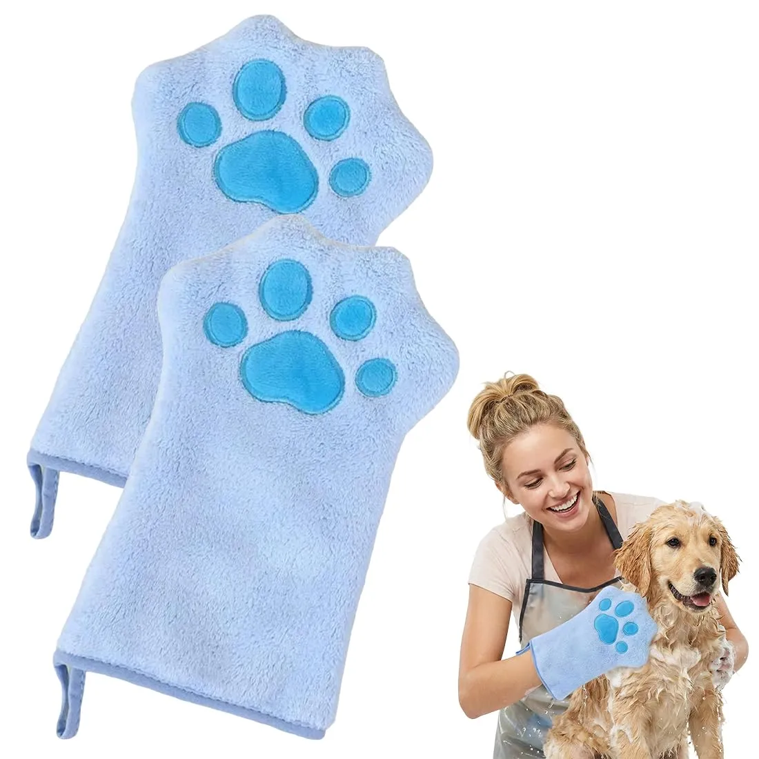 WeddHuis Guanti per la Pulizia di Animali Domestici in Microfibra, 2 Pezzi (Blu) - immagine 1