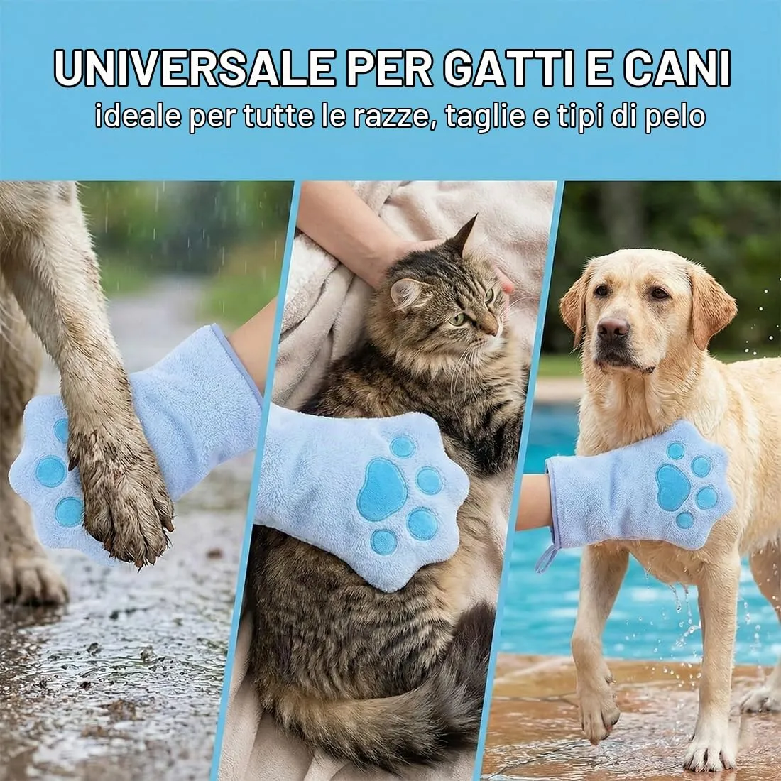 WeddHuis Guanti per la Pulizia di Animali Domestici in Microfibra, 2 Pezzi (Blu) - immagine 6