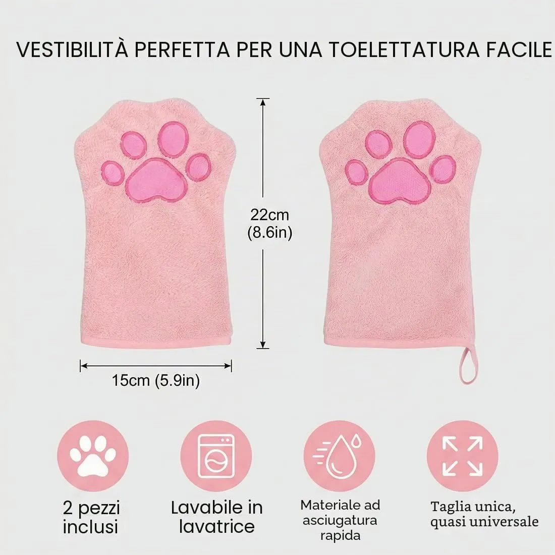 WeddHuis Guanti per la Pulizia di Animali Domestici in Microfibra, 2 Pezzi (Rosa) - immagine 2