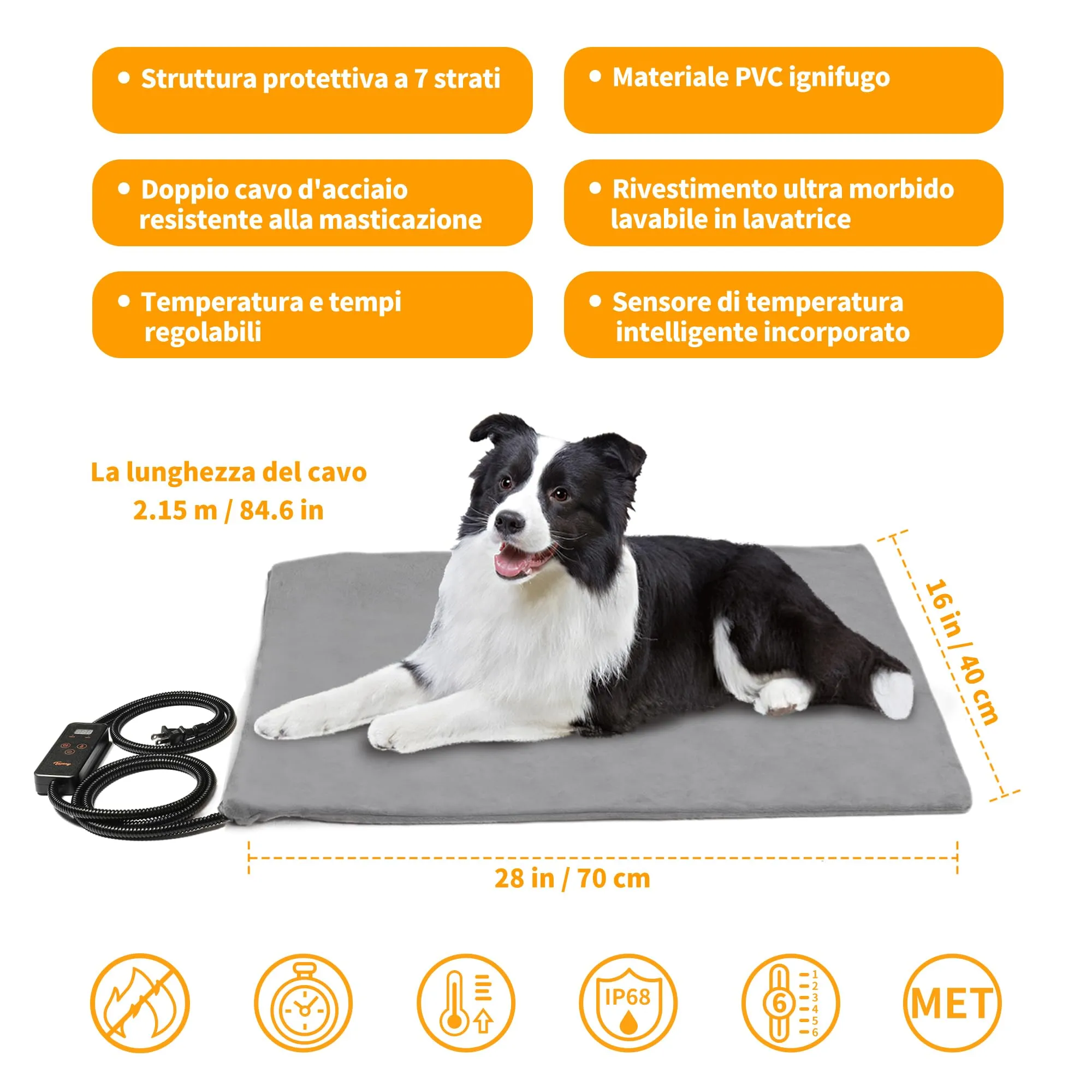 Toozey Tappetino riscaldante per cani e gatti, 70 x 40 cm, Temperatura e Timer Regolabili - immagine 2