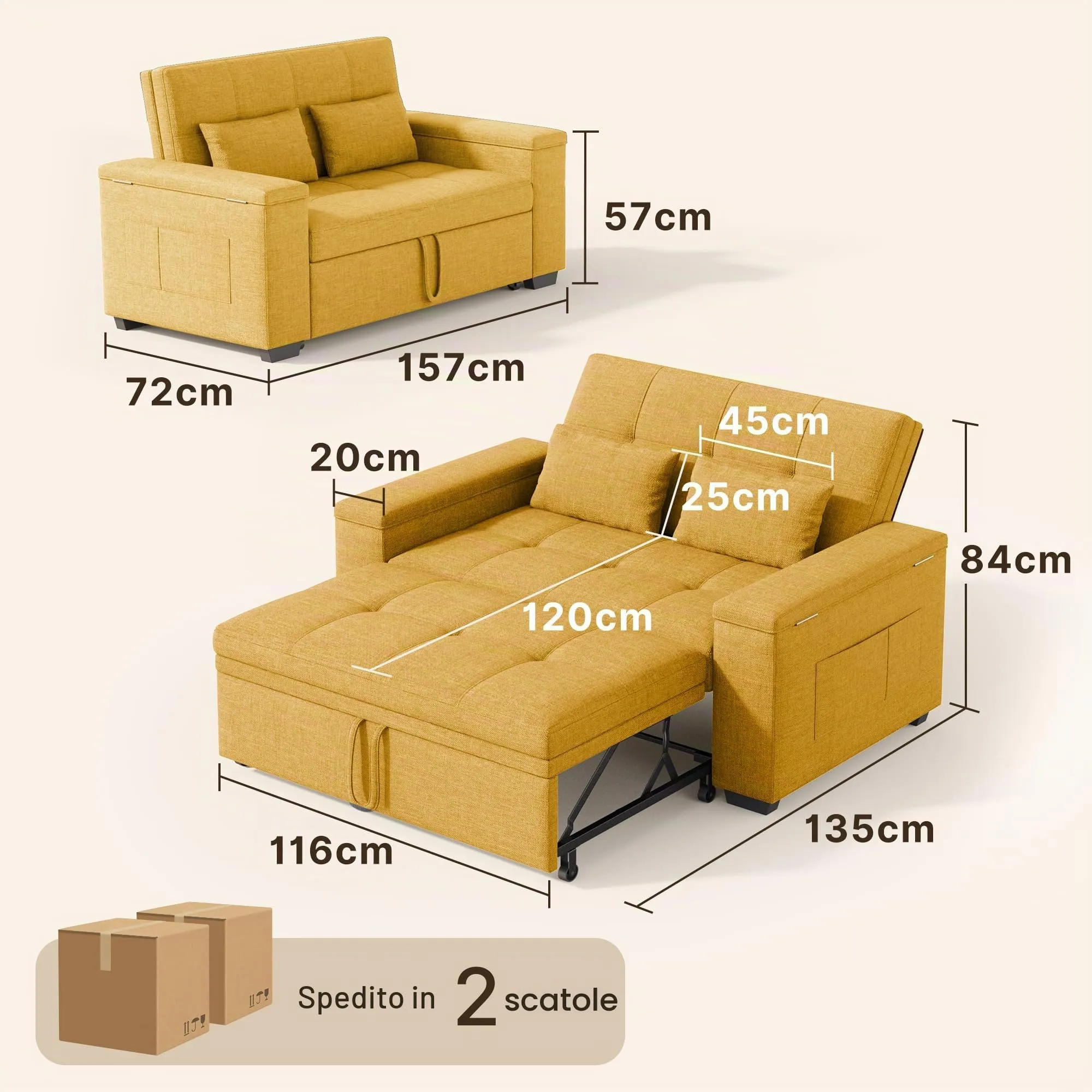 Xbro Divano Letto 2 Posti Convertibile, Letto Esteso 175x116 cm - immagine 3