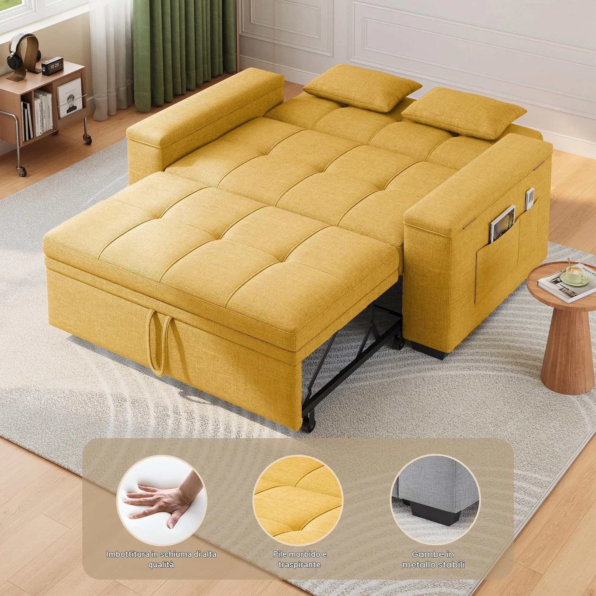 Xbro Divano Letto 2 Posti Convertibile, Letto Esteso 175x116 cm - immagine 6