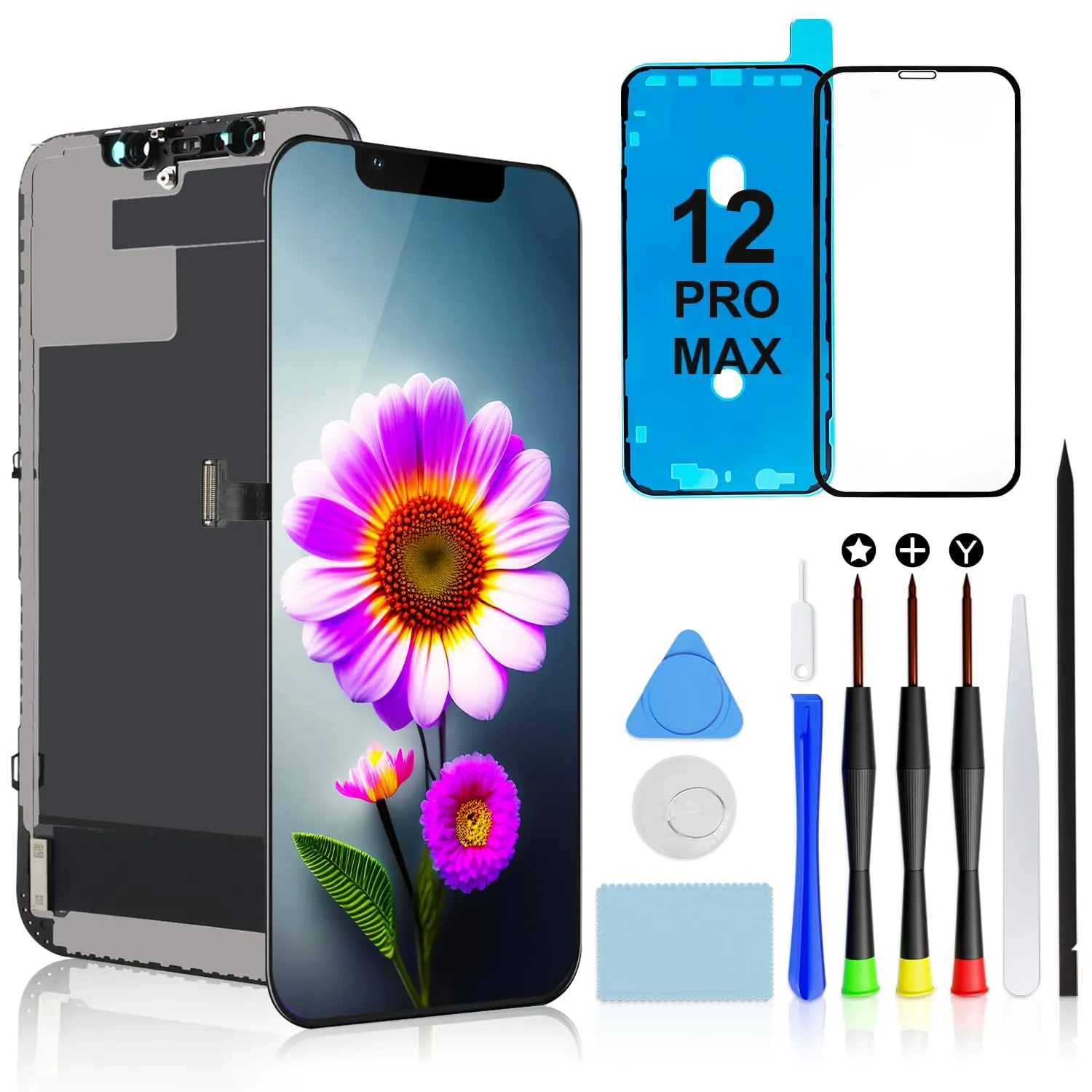 Brinonac Display per iPhone 12 Pro Max - Schermo LCD Full HD 6,7 Pollici con Kit di Montaggio, Attrezzi di Riparazione e Vetro Temperato - immagine 1