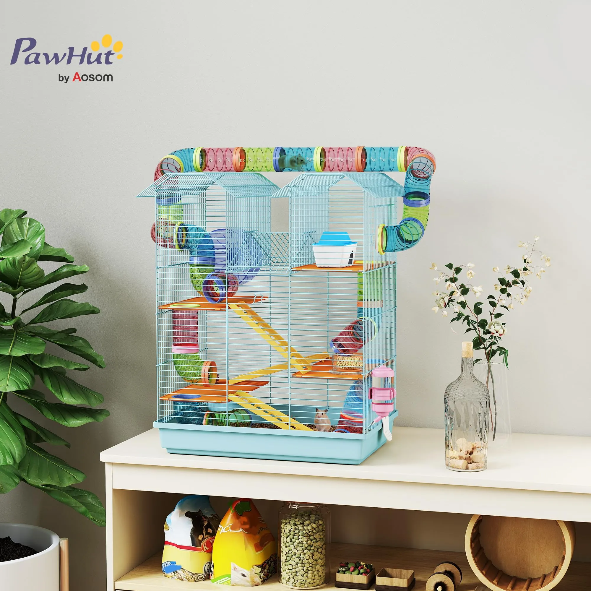 PawHut Gabbia per Criceti e Roditori a 5 Piani con Ruota, 47x30x59cm, Azzurro - immagine 2