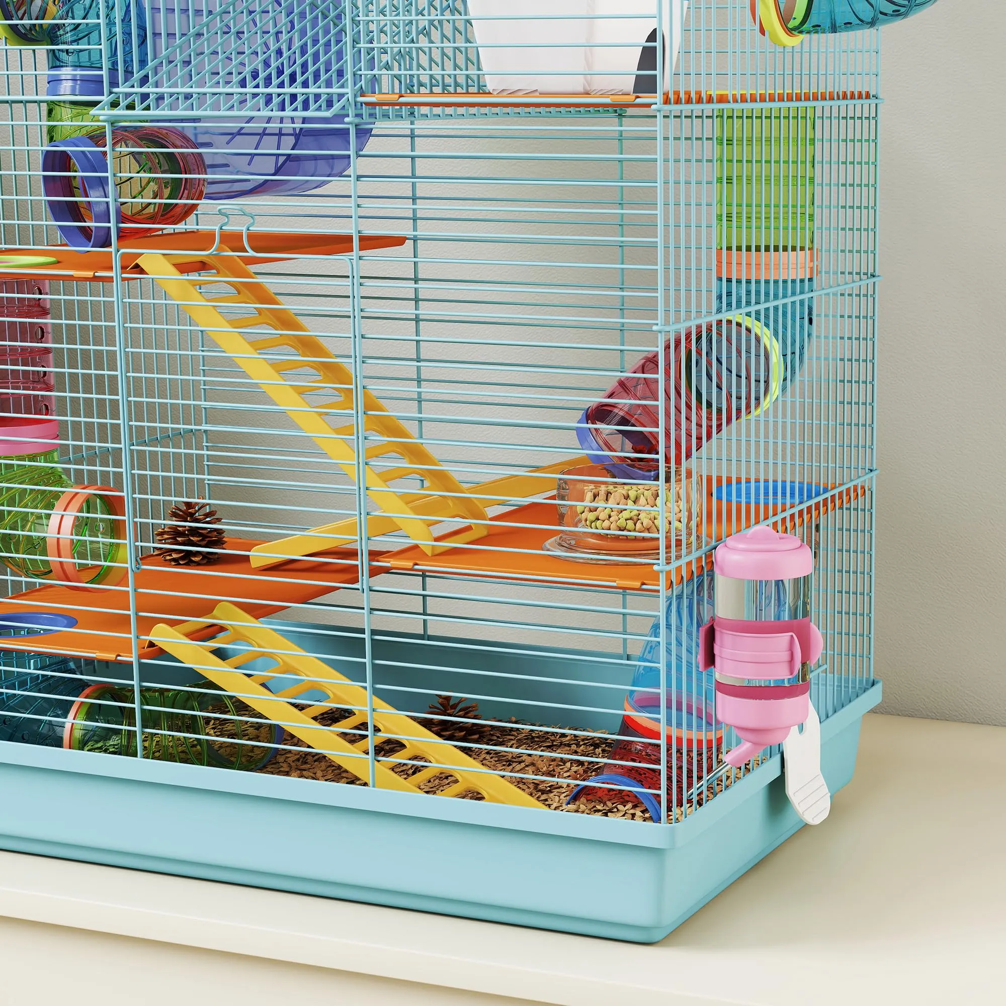 PawHut Gabbia per Criceti e Roditori a 5 Piani con Ruota, 47x30x59cm, Azzurro - immagine 9