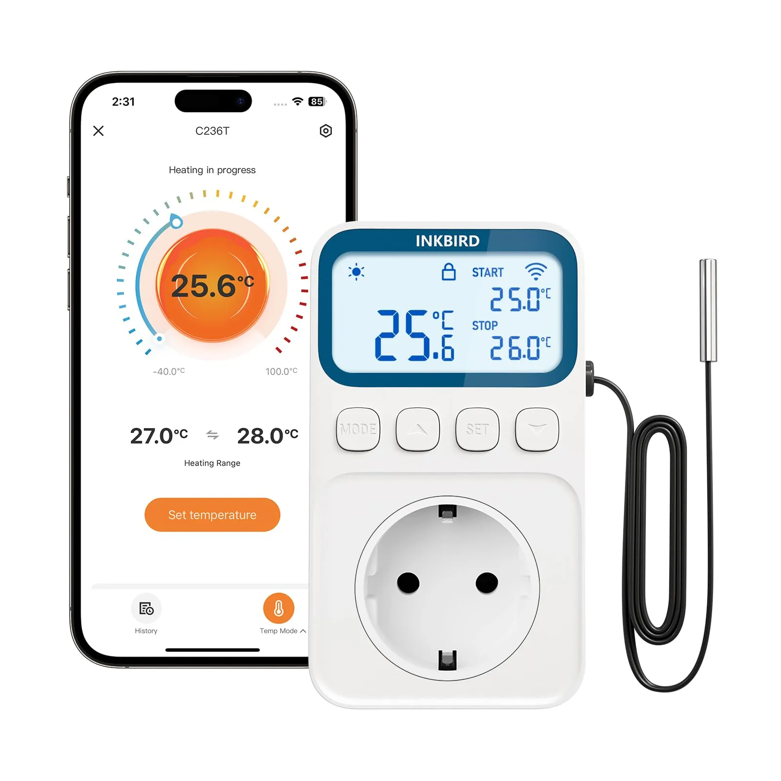 Inkbird C236T WiFi Termostato con Sonda, Regolatore di Temperatura per Riscaldamento e Raffreddamento, LCD Display - immagine 1