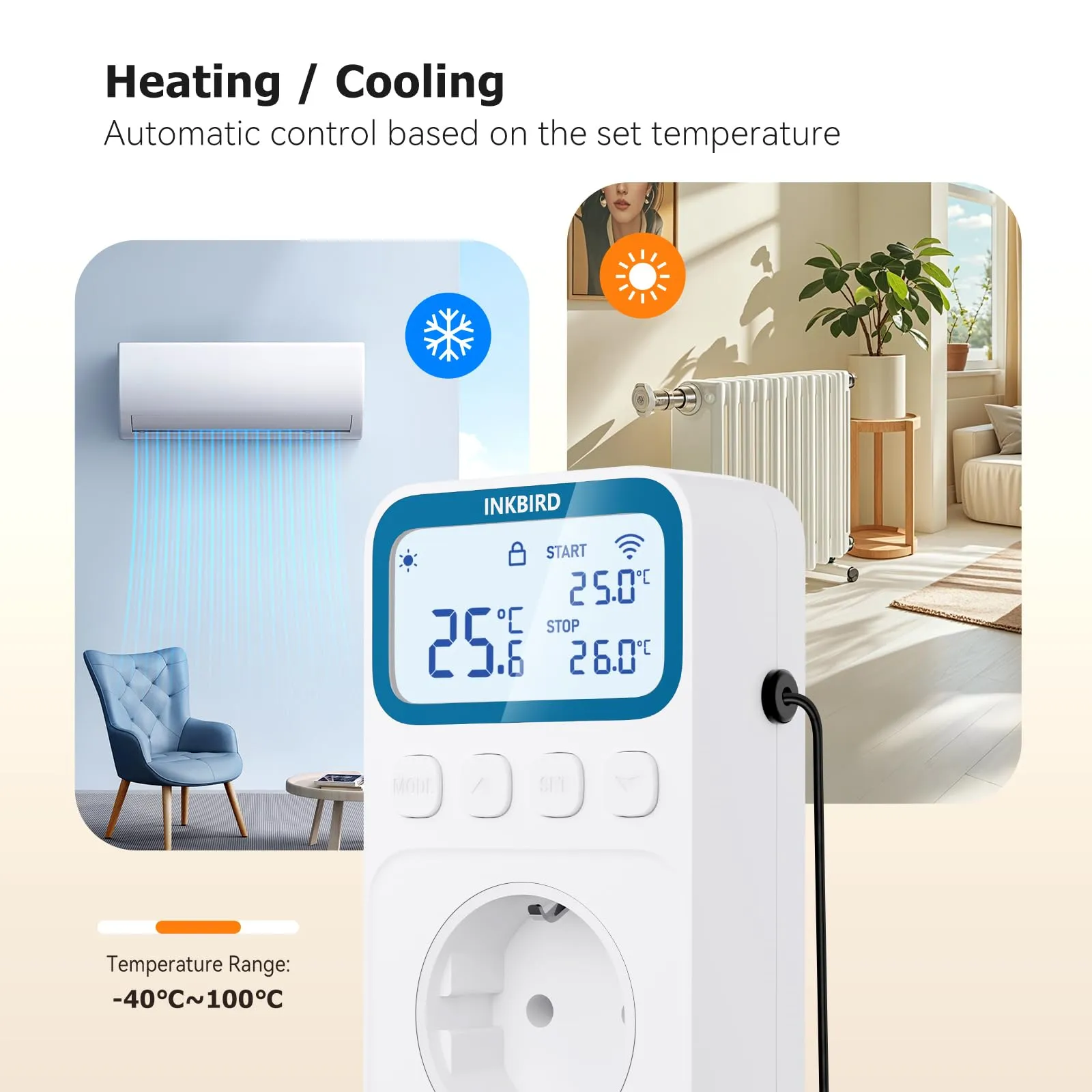 Inkbird C236T WiFi Termostato con Sonda, Regolatore di Temperatura per Riscaldamento e Raffreddamento, LCD Display - immagine 5