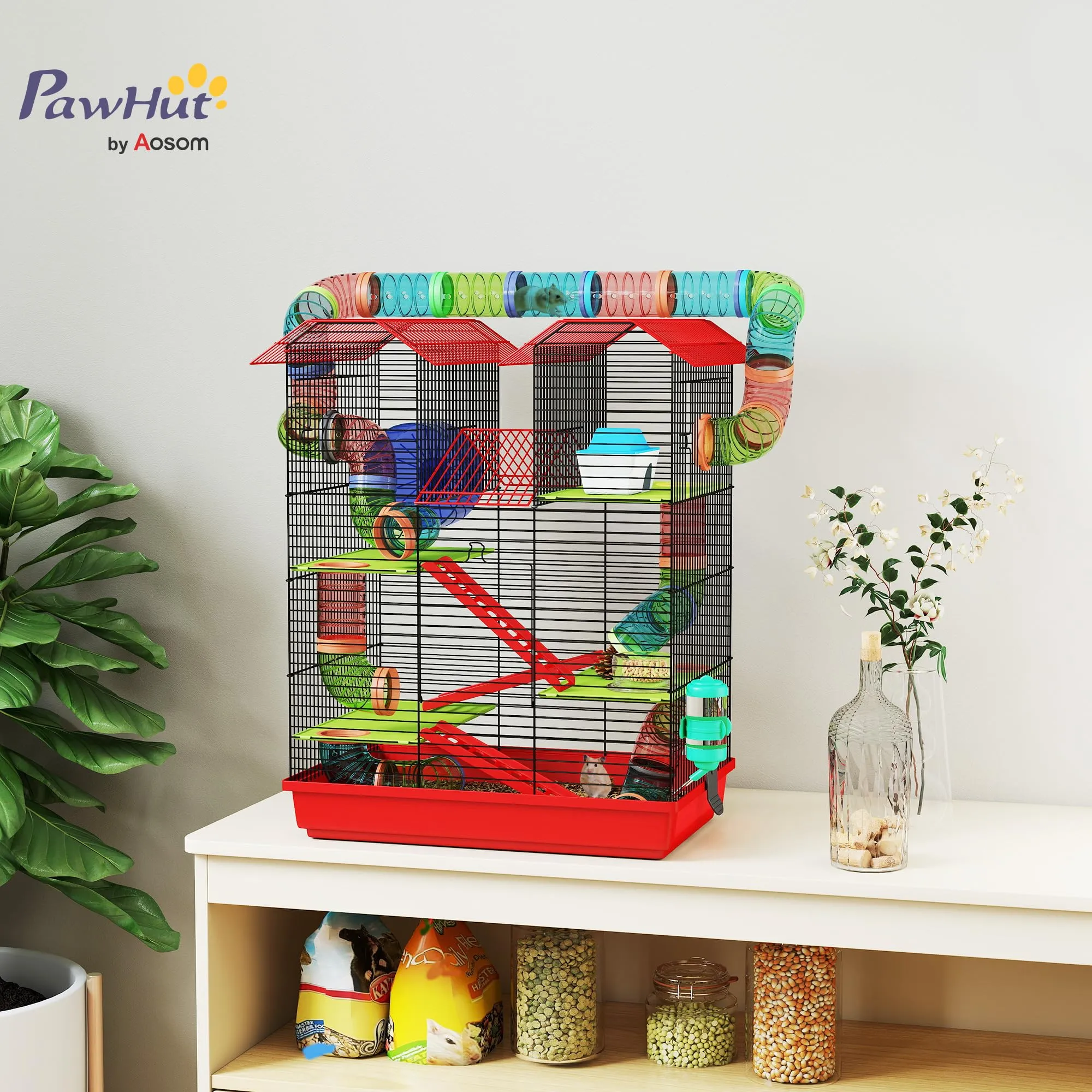 PawHut Gabbia per Criceti e Gerbilli, 2 Piani, Portatile con Manico, Blu - immagine 2