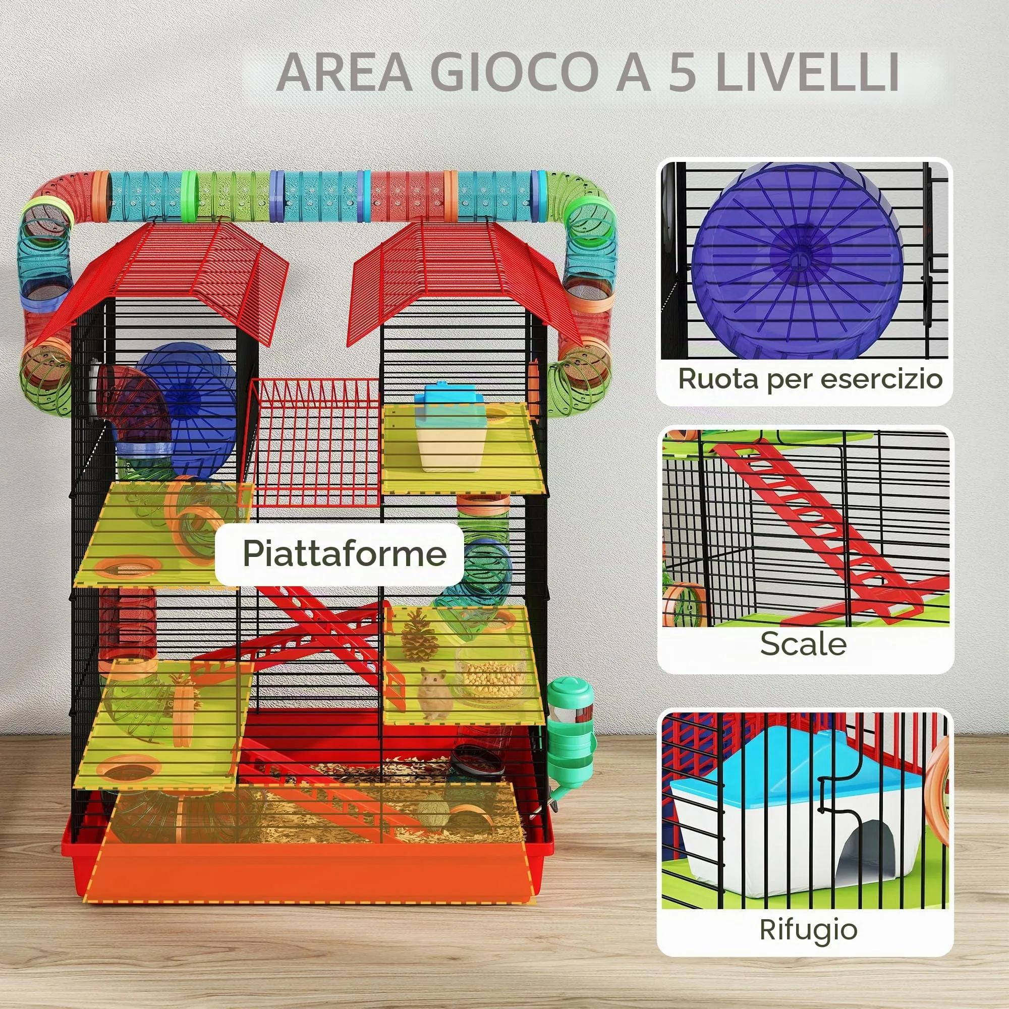 PawHut Gabbia per Criceti e Gerbilli, 2 Piani, Portatile con Manico, Blu - immagine 3