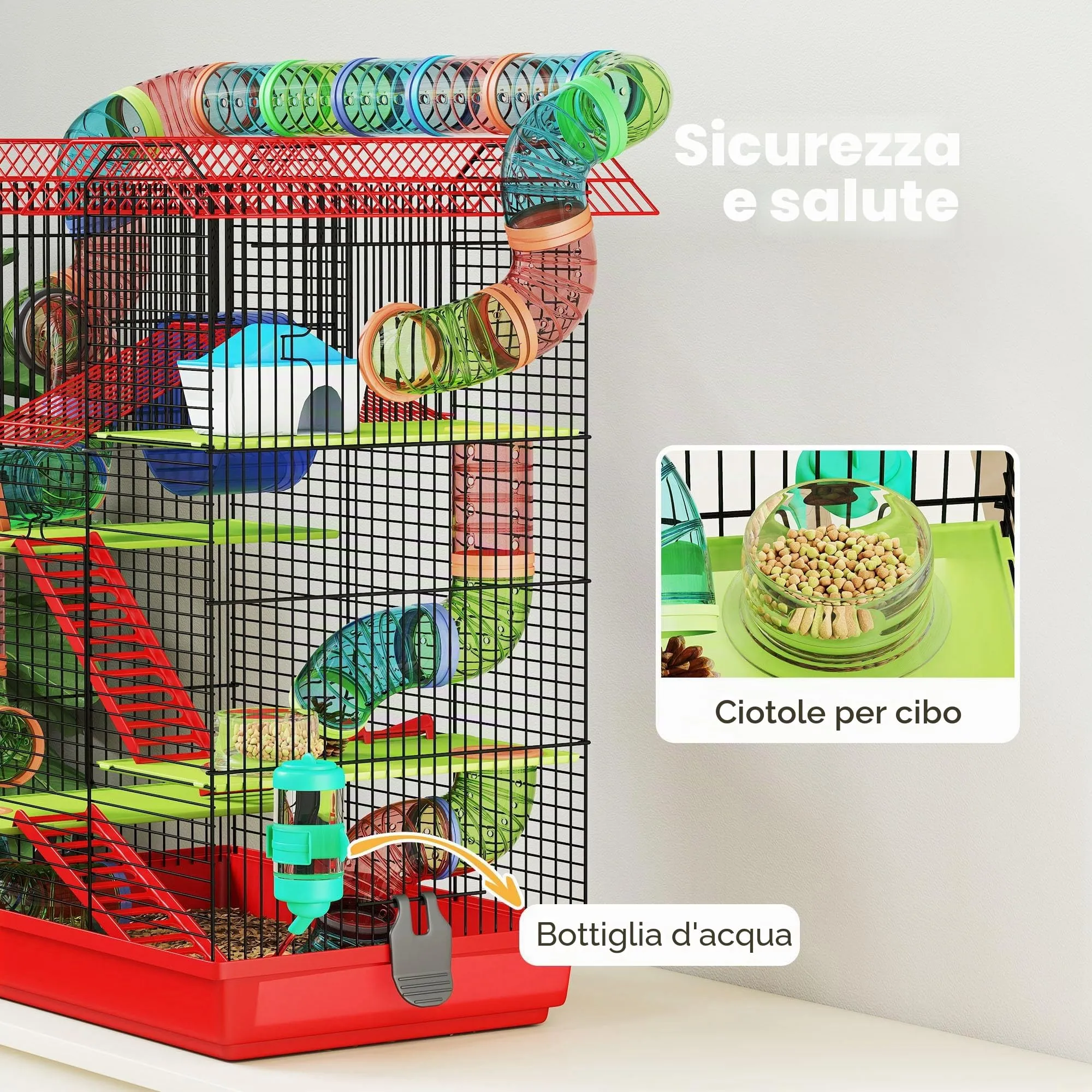 PawHut Gabbia per Criceti e Gerbilli, 2 Piani, Portatile con Manico, Blu - immagine 4