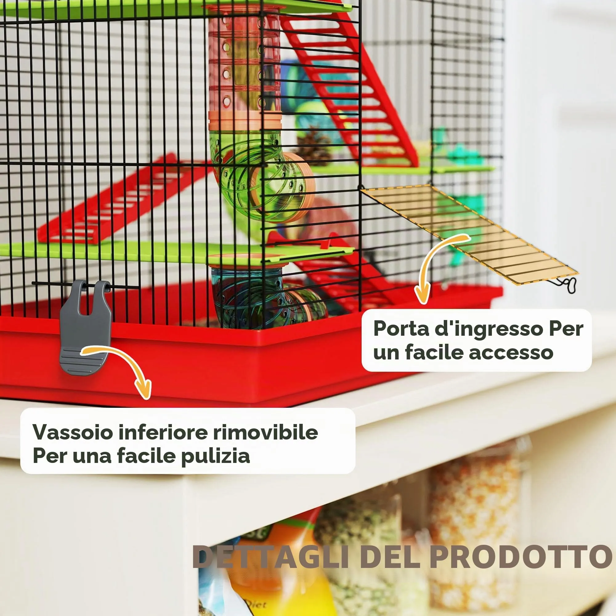 PawHut Gabbia per Criceti e Gerbilli, 2 Piani, Portatile con Manico, Blu - immagine 5