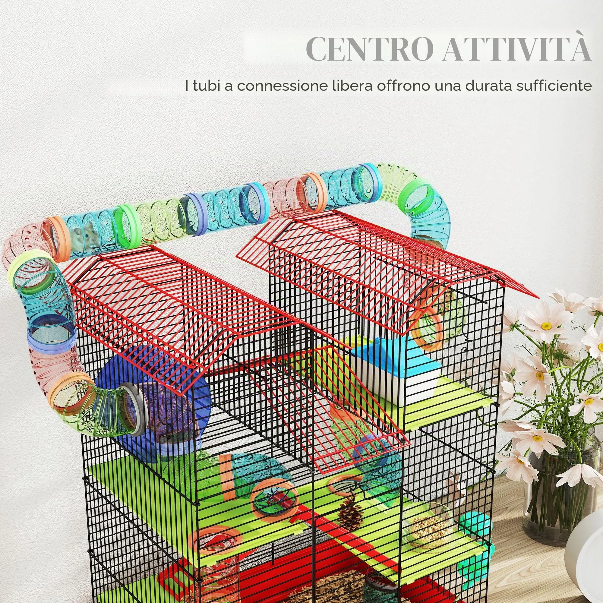 PawHut Gabbia per Criceti e Gerbilli, 2 Piani, Portatile con Manico, Blu - immagine 6