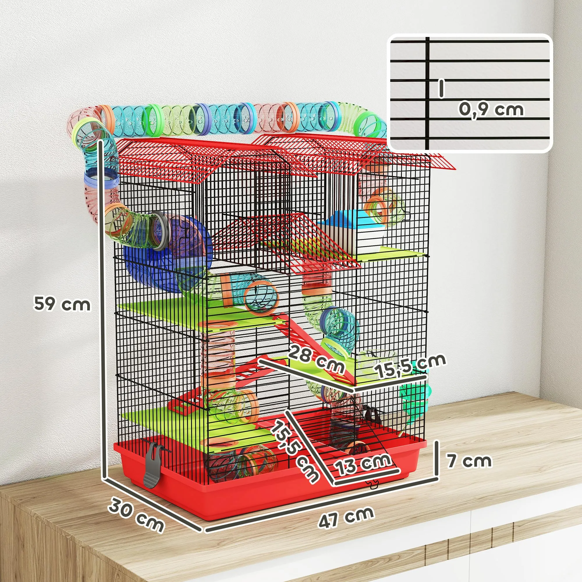 PawHut Gabbia per Criceti e Gerbilli, 2 Piani, Portatile con Manico, Blu - immagine 7