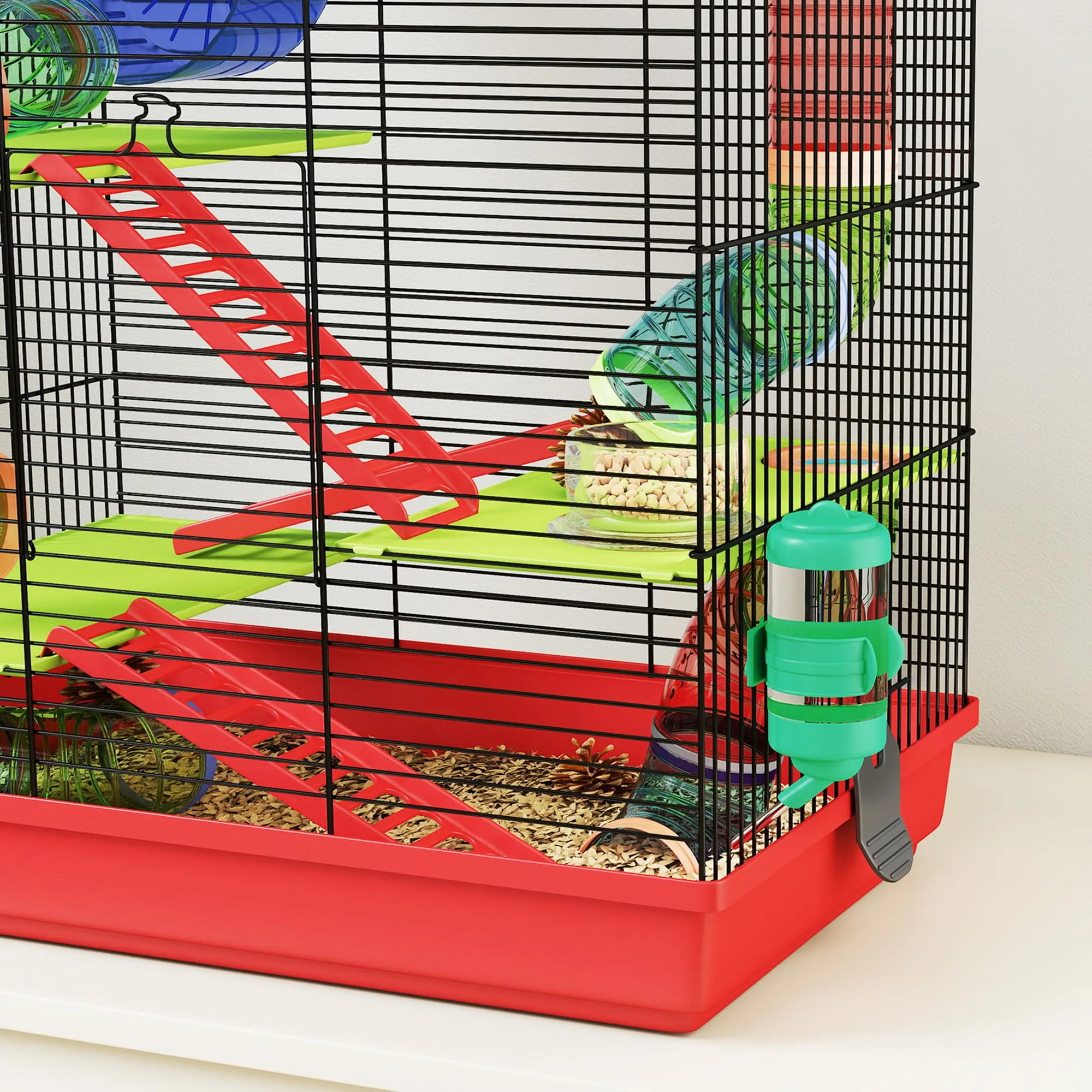PawHut Gabbia per Criceti e Gerbilli, 2 Piani, Portatile con Manico, Blu - immagine 9