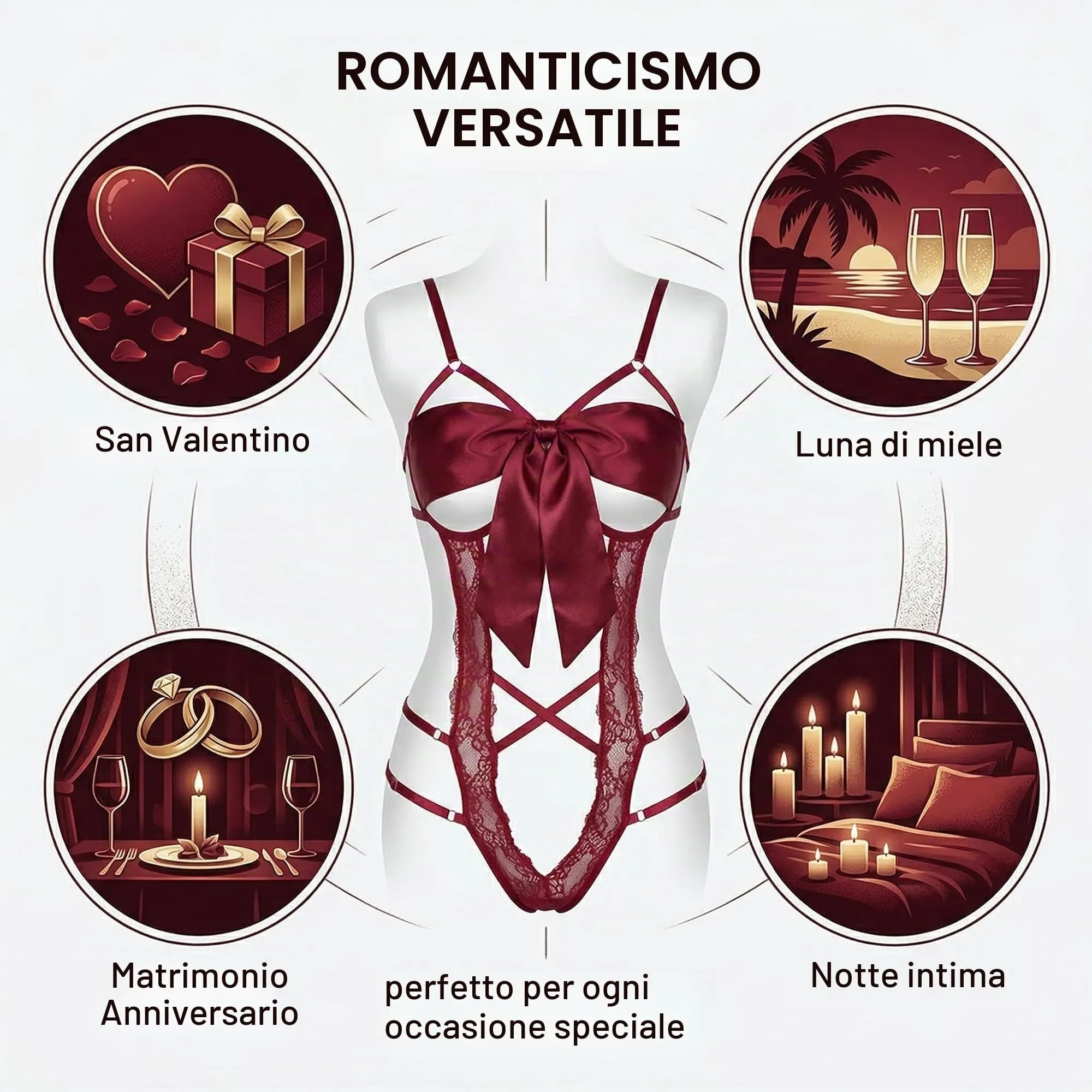 ZZHBOO Body Lingerie in Pizzo, Bordeaux, Taglia Unica - immagine 2