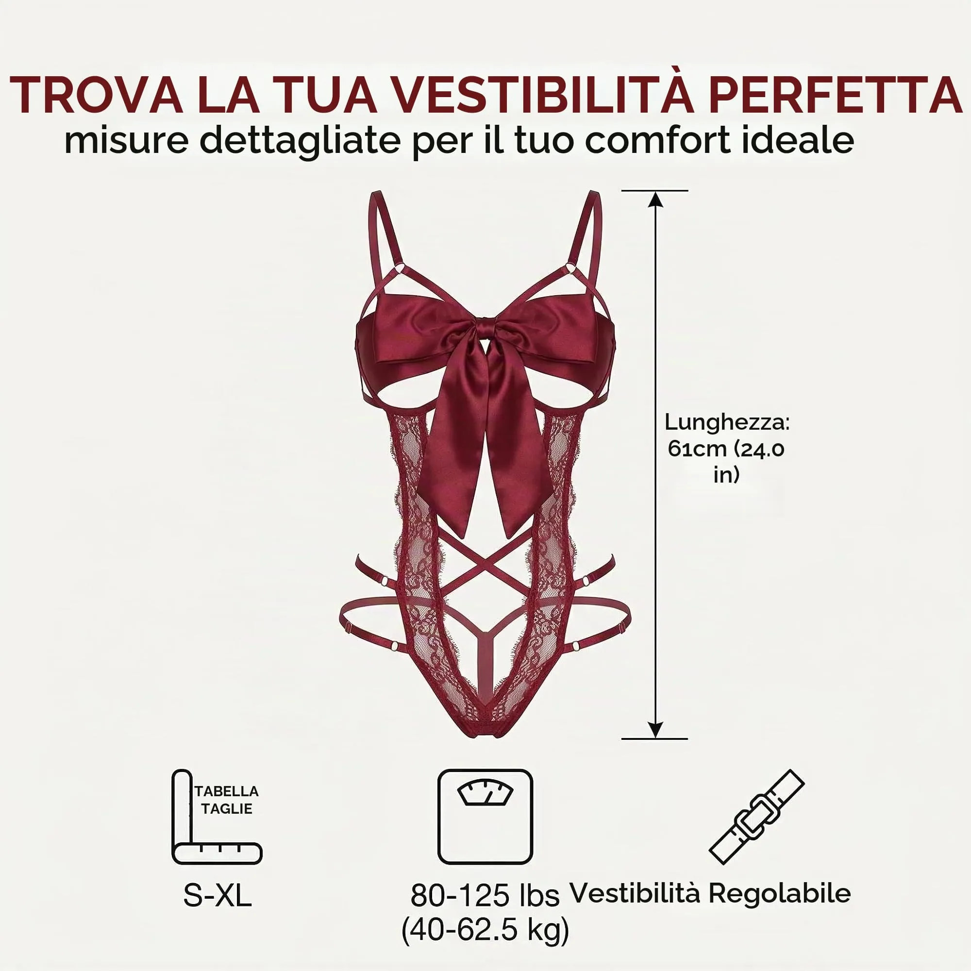 ZZHBOO Body Lingerie in Pizzo, Bordeaux, Taglia Unica - immagine 3