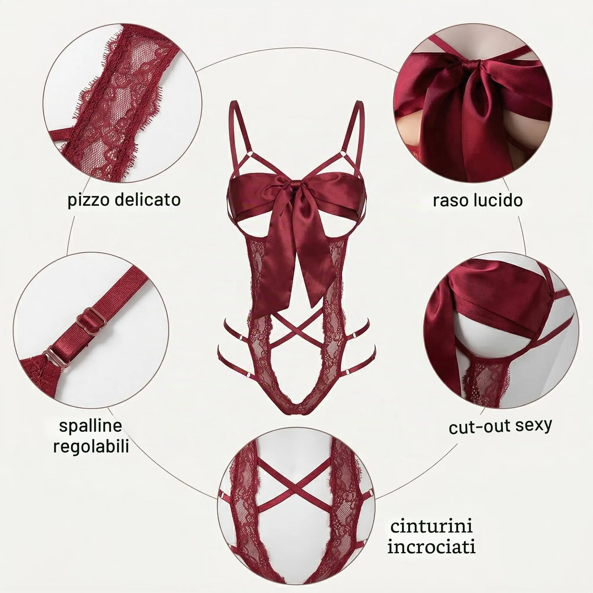 ZZHBOO Body Lingerie in Pizzo, Bordeaux, Taglia Unica - immagine 4