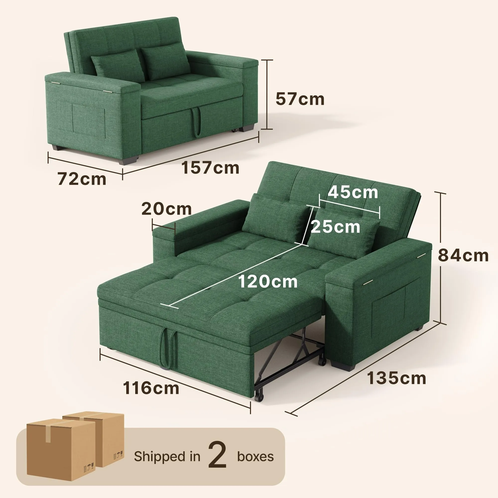 Xbro Divano Letto 2 Posti Convertibile, 175x116 cm - immagine 3