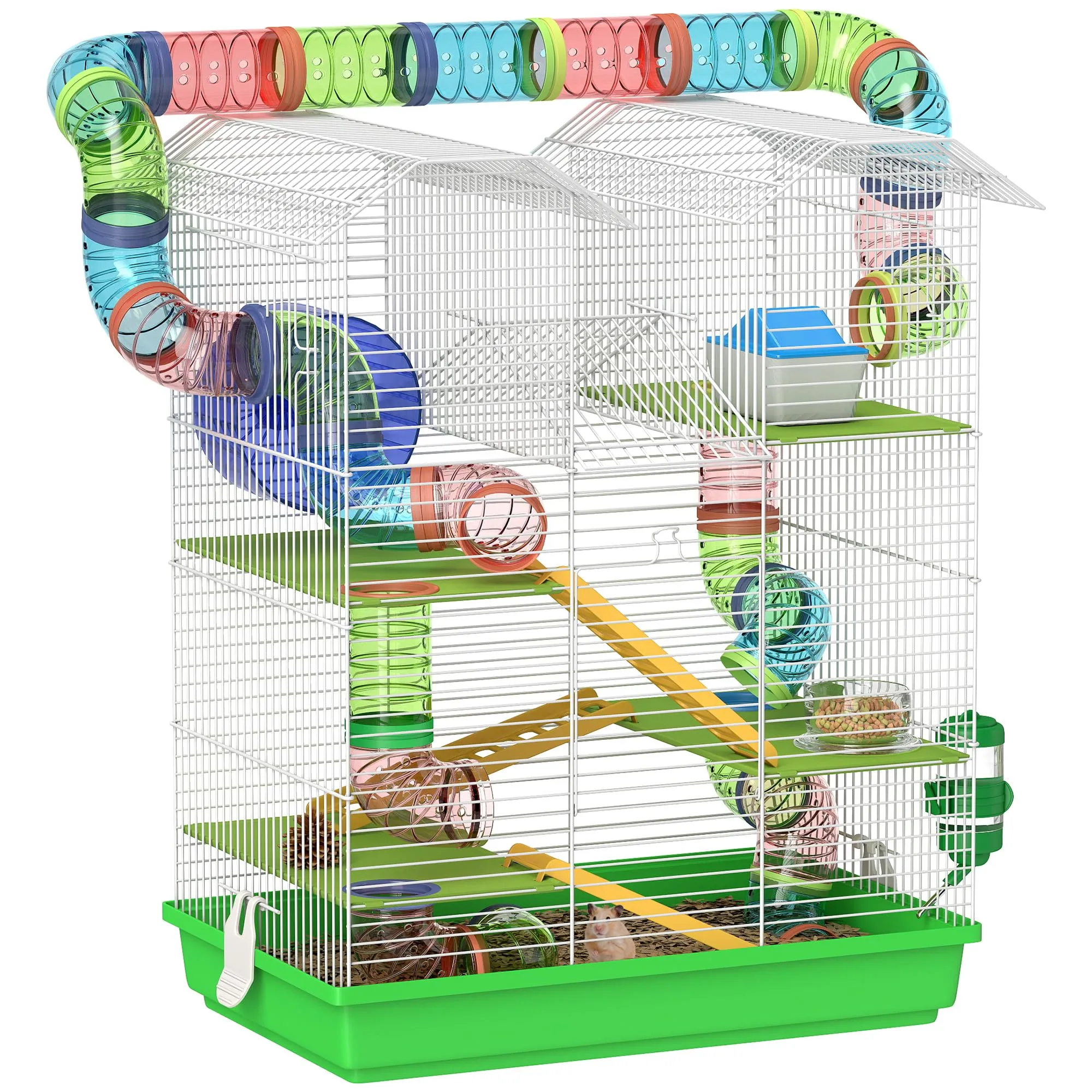 PawHut Gabbia per Criceti e Roditori a 5 Piani con Ruota, 47x30x59cm, Verde - immagine 1