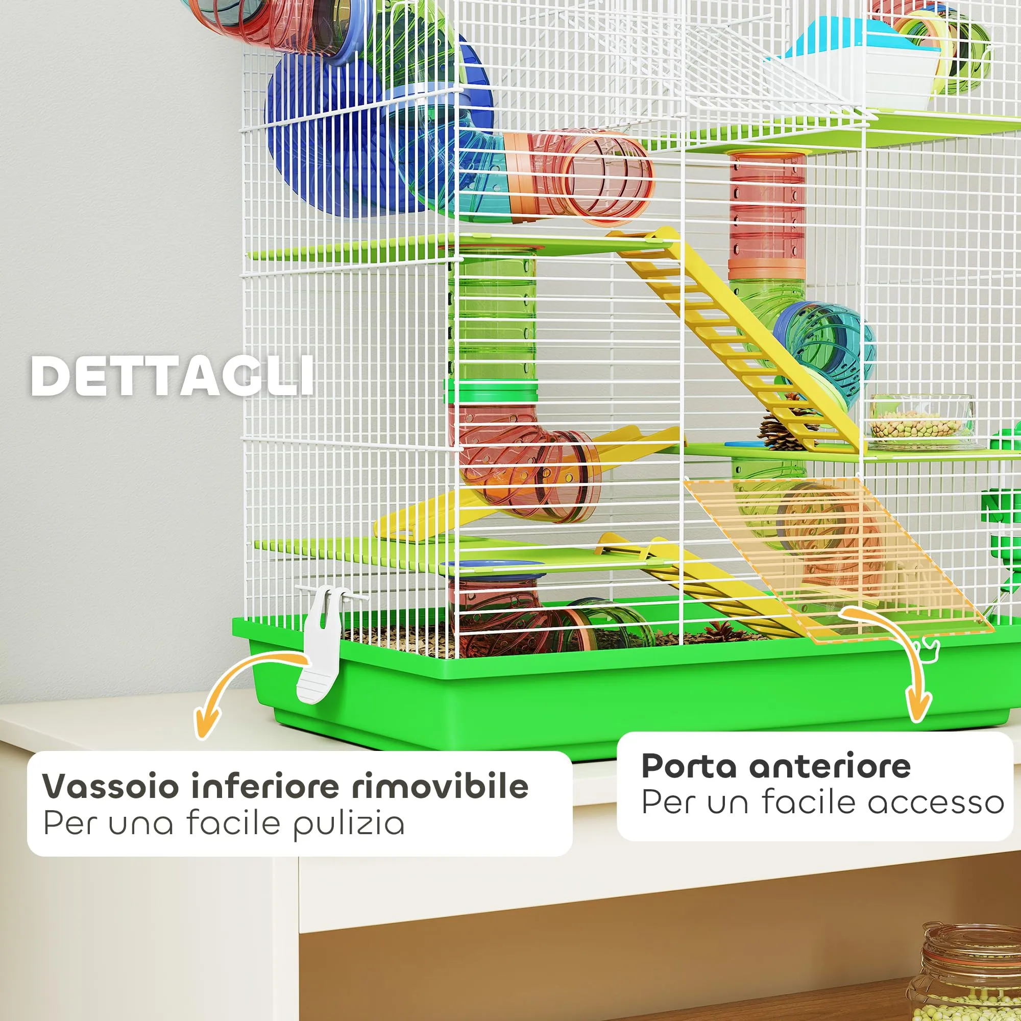 PawHut Gabbia per Criceti e Roditori a 5 Piani con Ruota, 47x30x59cm, Verde - immagine 5
