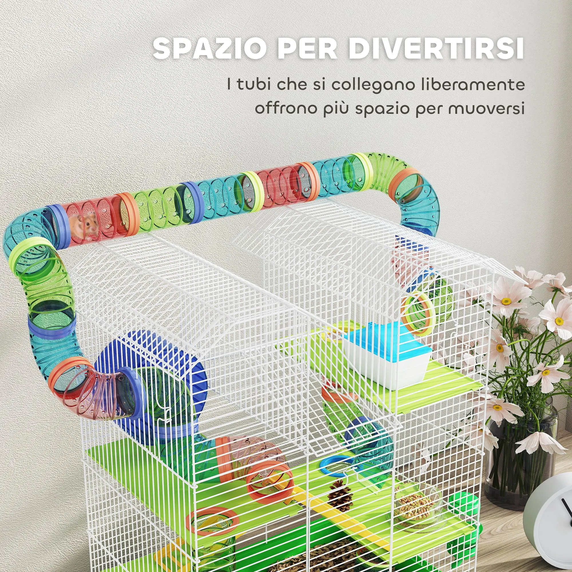 PawHut Gabbia per Criceti e Roditori a 5 Piani con Ruota, 47x30x59cm, Verde - immagine 6