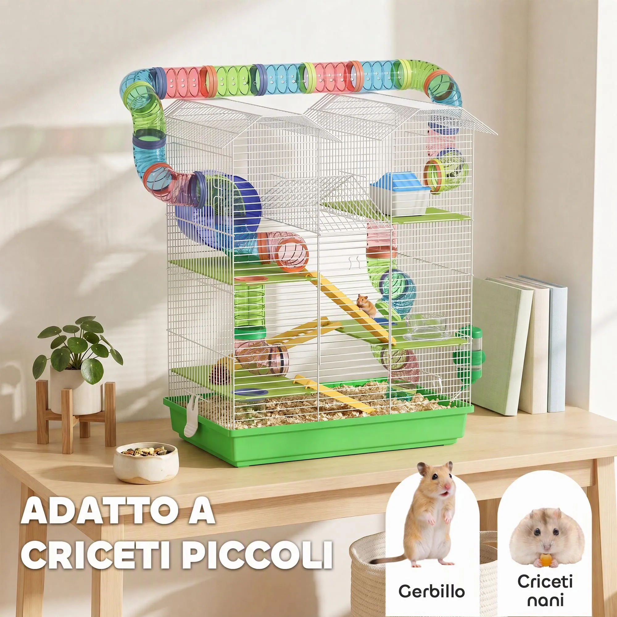 PawHut Gabbia per Criceti e Roditori a 5 Piani con Ruota, 47x30x59cm, Verde - immagine 7