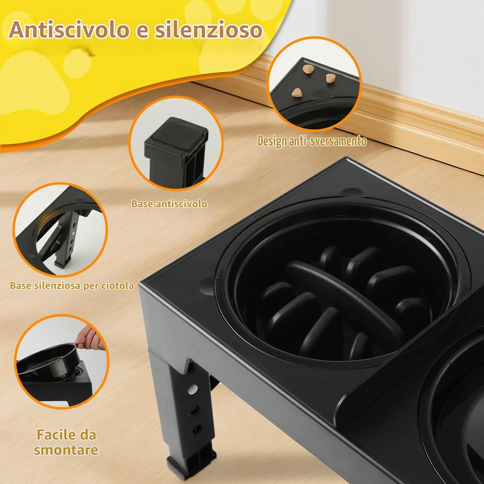 Lureon Ciotole per cani rialzate regolabili con ciotola acqua, antingozzo, da viaggio e tappetino, base antiscivolo per cani taglia media e grande - immagine 6